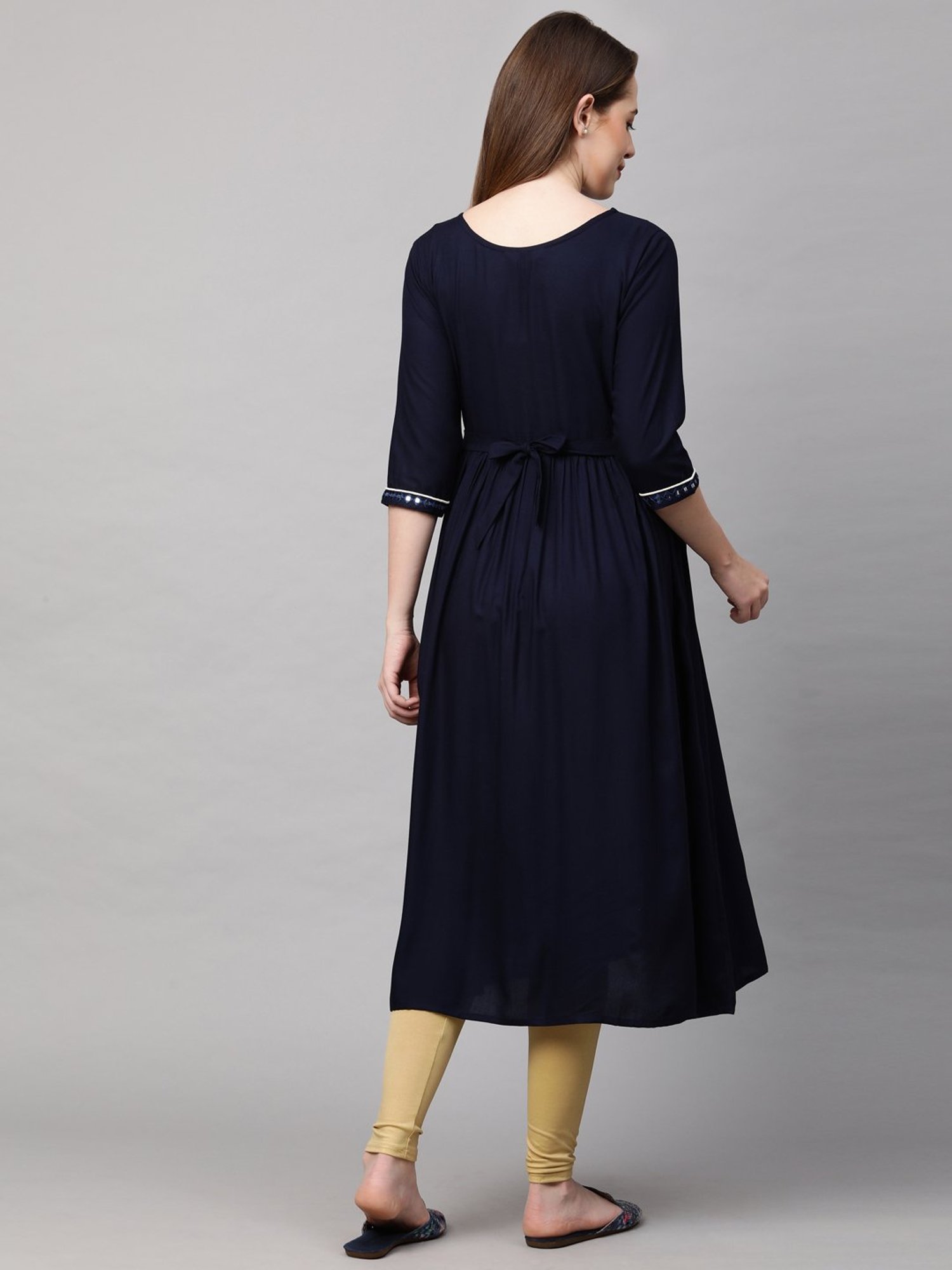 MomToBe Navy Embroidered Maternity Kurta