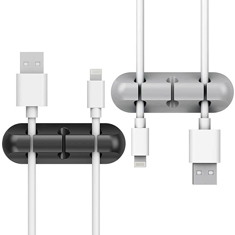 2 Pack Cable Clip  Cord Organizer Cable Management 6mm Wire Holder System Rubber Adhesive Cord Hooks fit Home Office Cubicle Car Desk Accessories 3 Black Gray