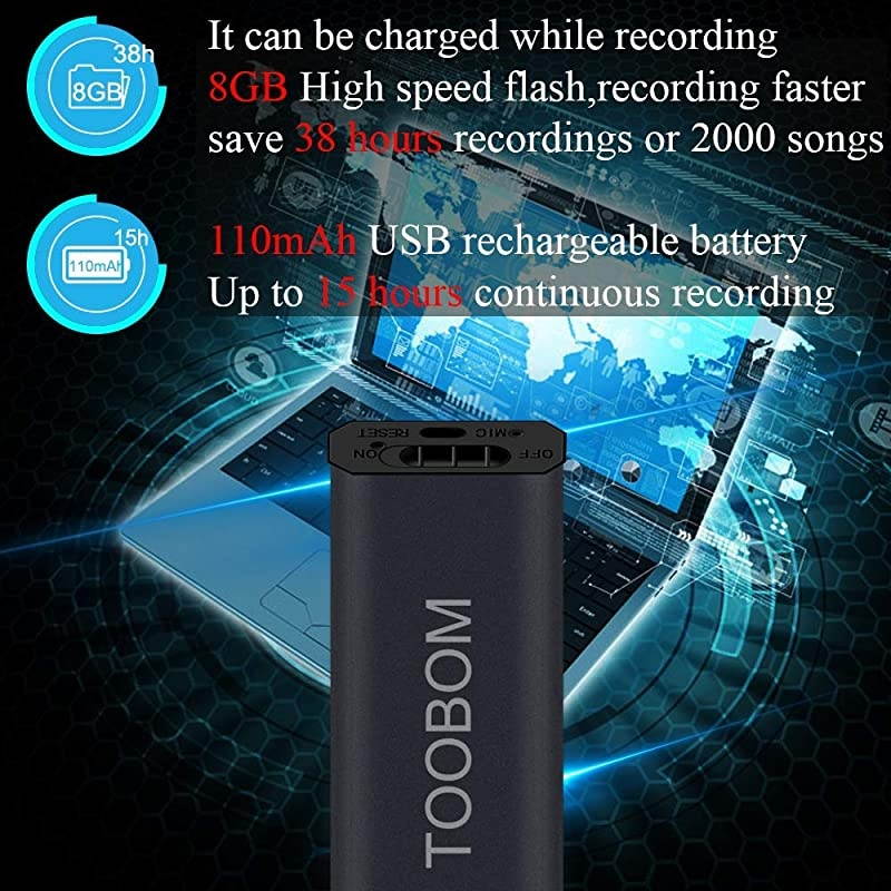 Mini USB Voice Recorder for Lectures USB and Micro USB 2 in 1 Digital Audio Recorder 8GB Mac Compatible and Android OTG Metal Body Small USB Dictaphone Recording DeviceUSB Rechargeable