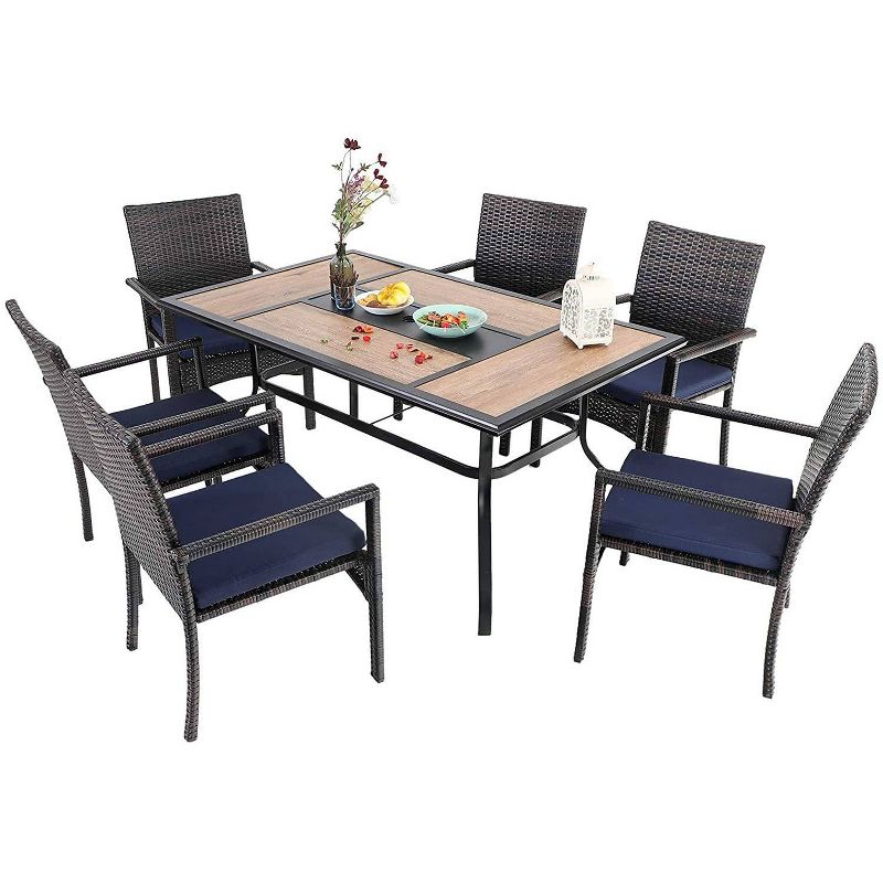 60"x37" Patio Dining Set with Rectangular Table & 6 PE Rattan Chairs - Captiva Designs