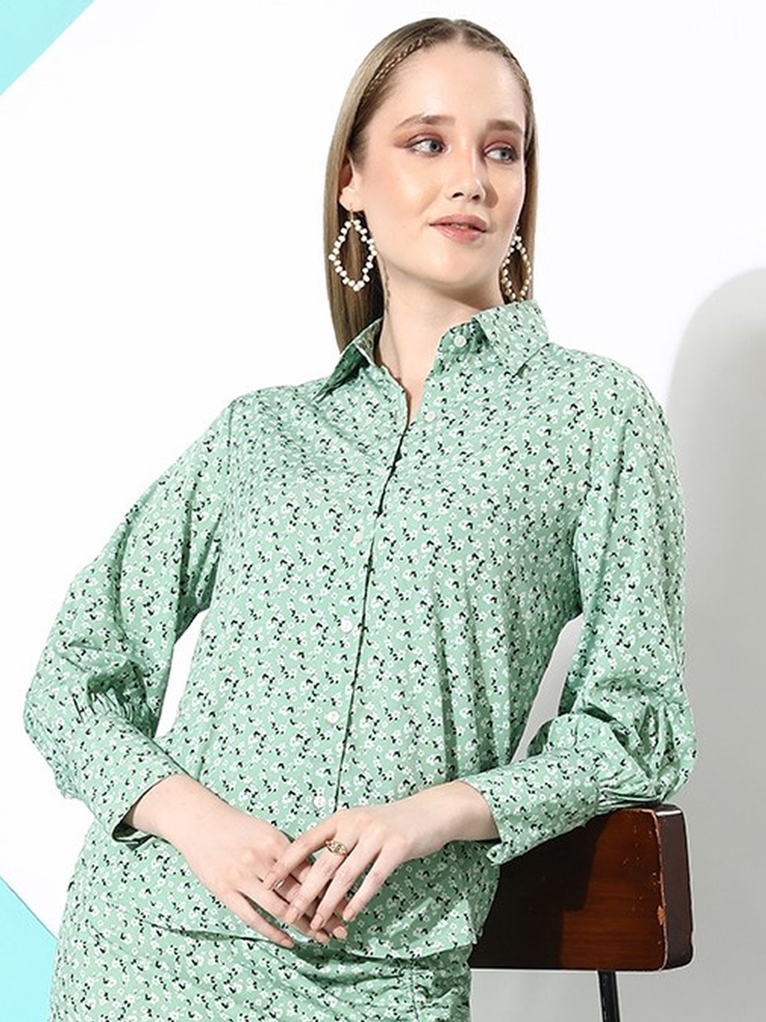 Anvi Be Yourself Green Floral Print Shirt