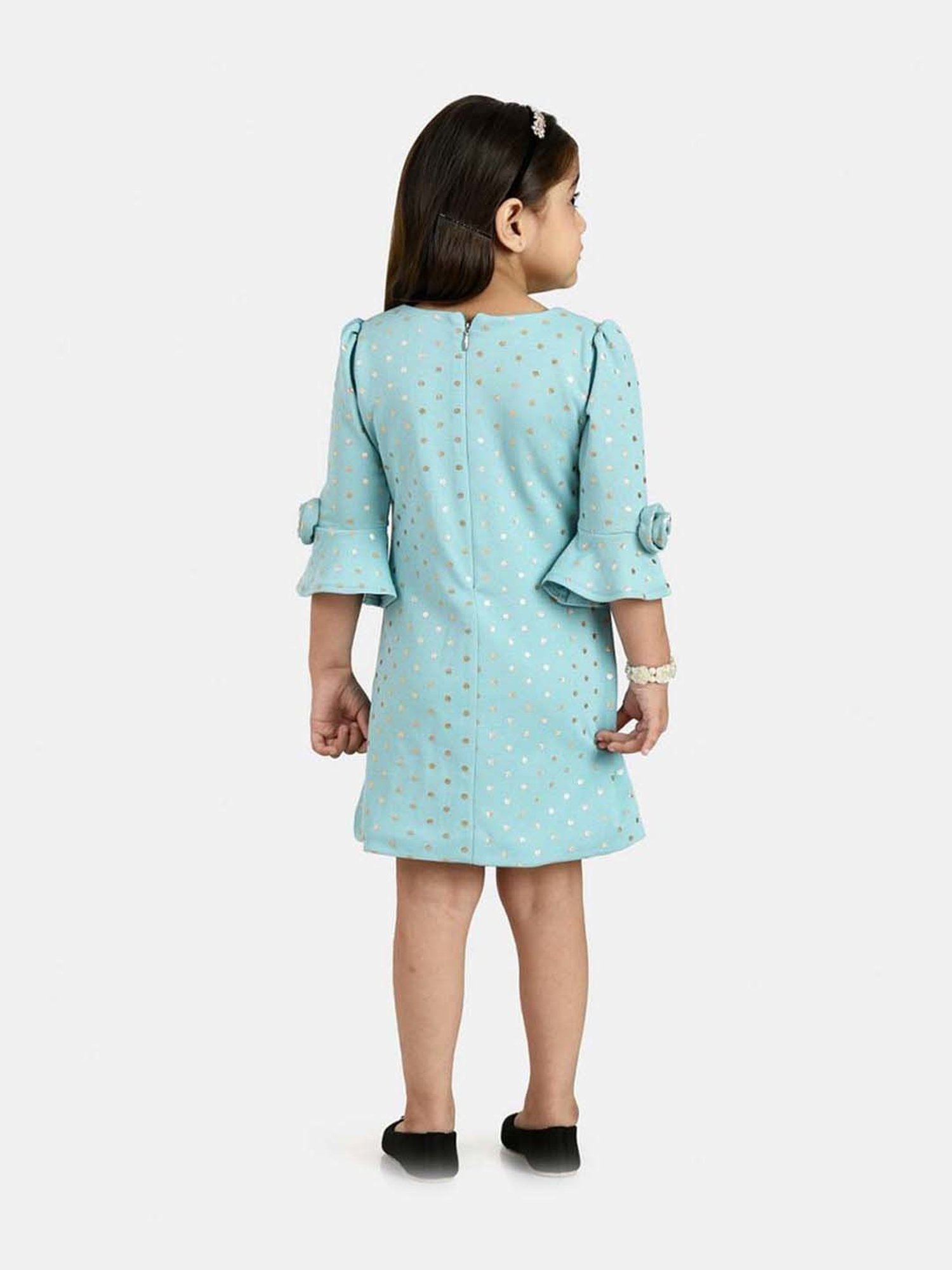 Peppermint Kids Sky Blue Printed Dress