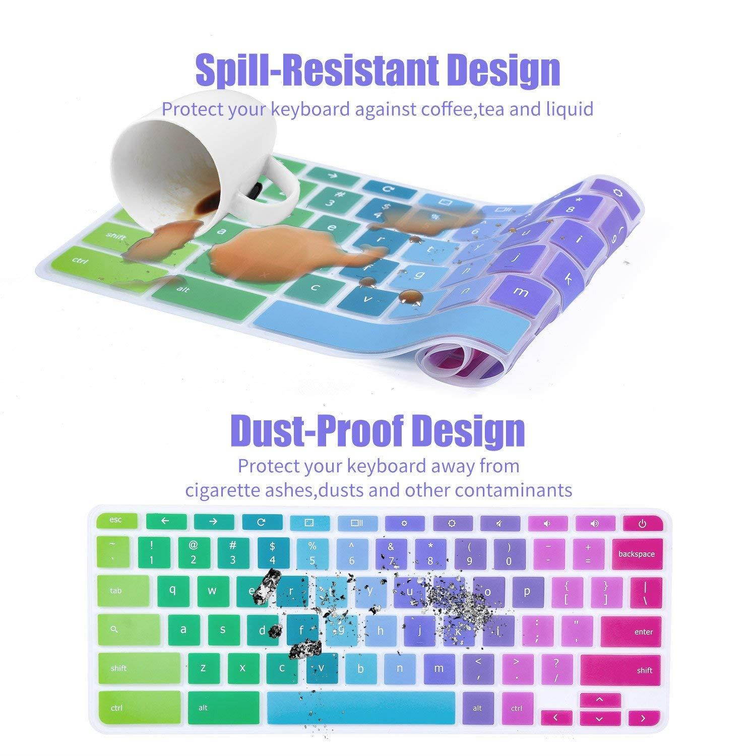 Ultra Thin Colorful Keyboard Protector Cover for ASUS Chromebook Flip C302CA-DH54 C302CA-DHM4 12.5-Inch Chromebook Laptop, Rainbow