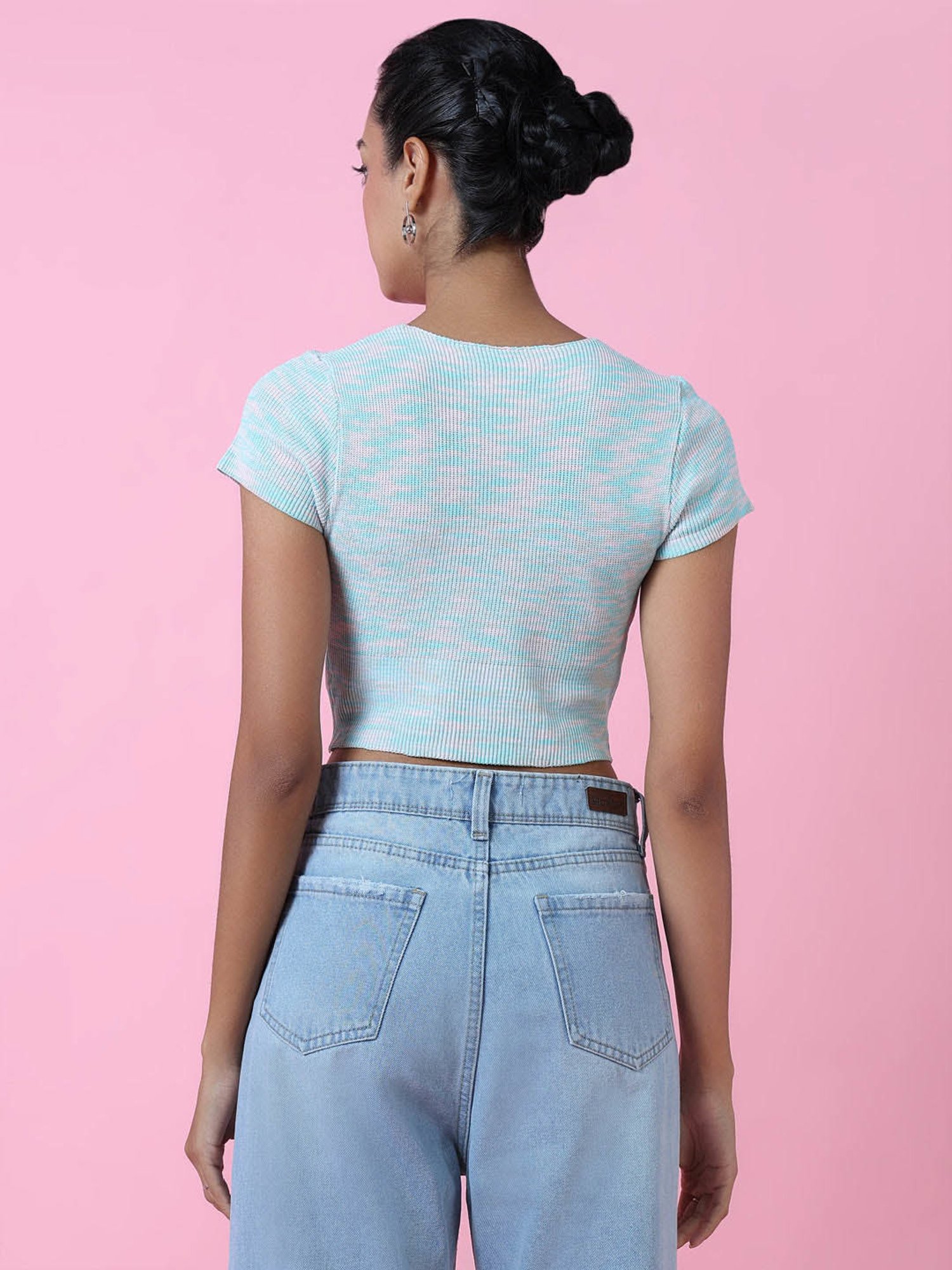 SHOWOFF Blue Textured Crop Top