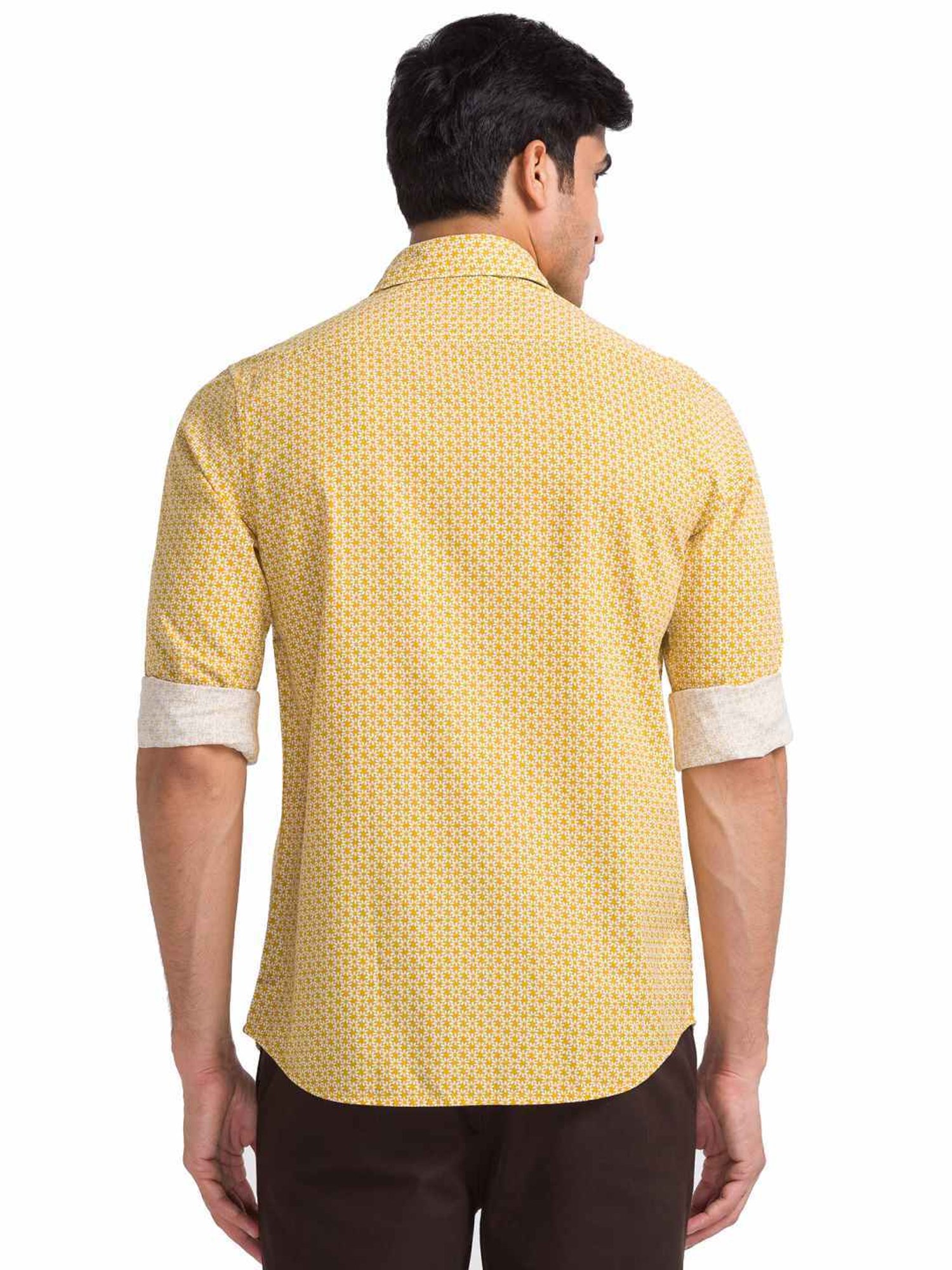 ColorPlus Yellow Pure Cotton Tailored Fit Printed Shirt