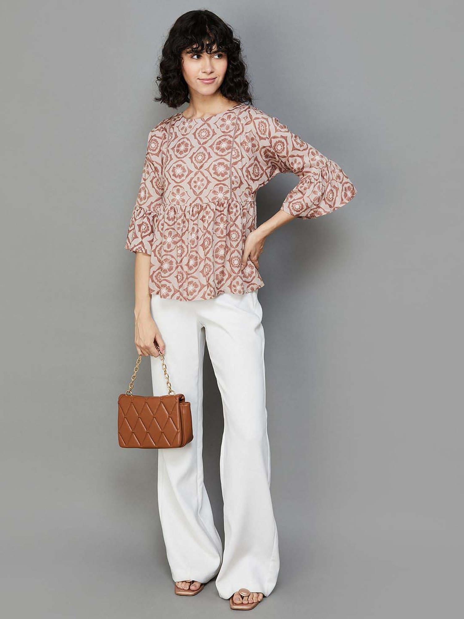 Colour Me by Melange Beige Printed Top