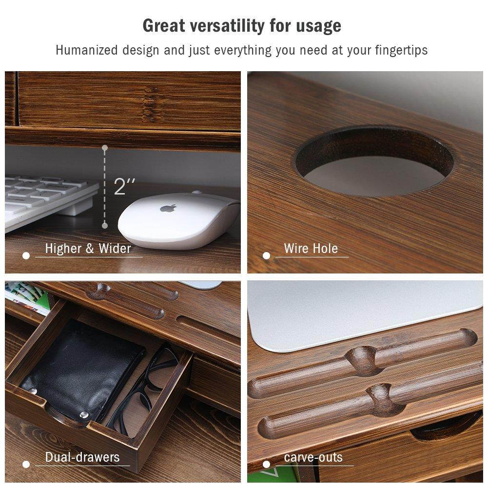 Tribesigns Monitor Stand Riser with Storage Organizer Drawers Bamboo (Retro Color)