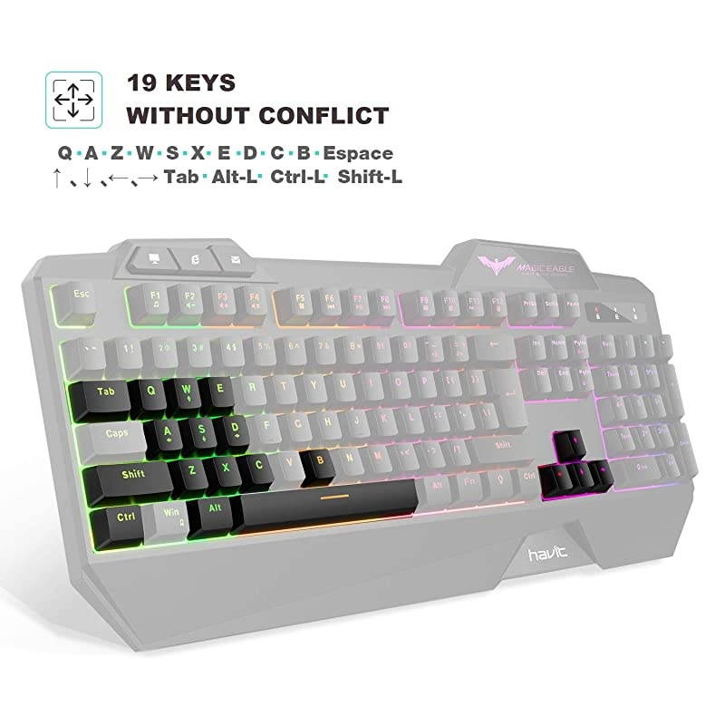 Wired Gaming Keyboard Mouse Combo LED Rainbow Backlit Gaming Keyboard RGB Gaming Mouse Ergonomic Wrist Rest 104 Keys Keyboard Mouse 4800 DPI for Windows & Mac PC Gamers (Black)