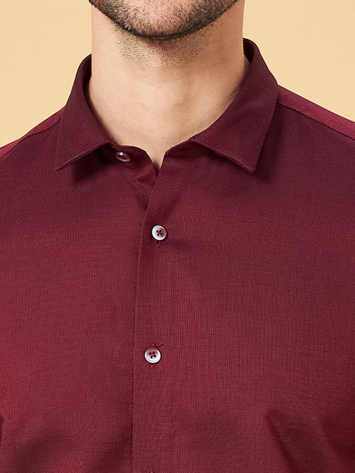 Peregrine by Pantaloons Wine Cotton Slim Fit Texture Shirt