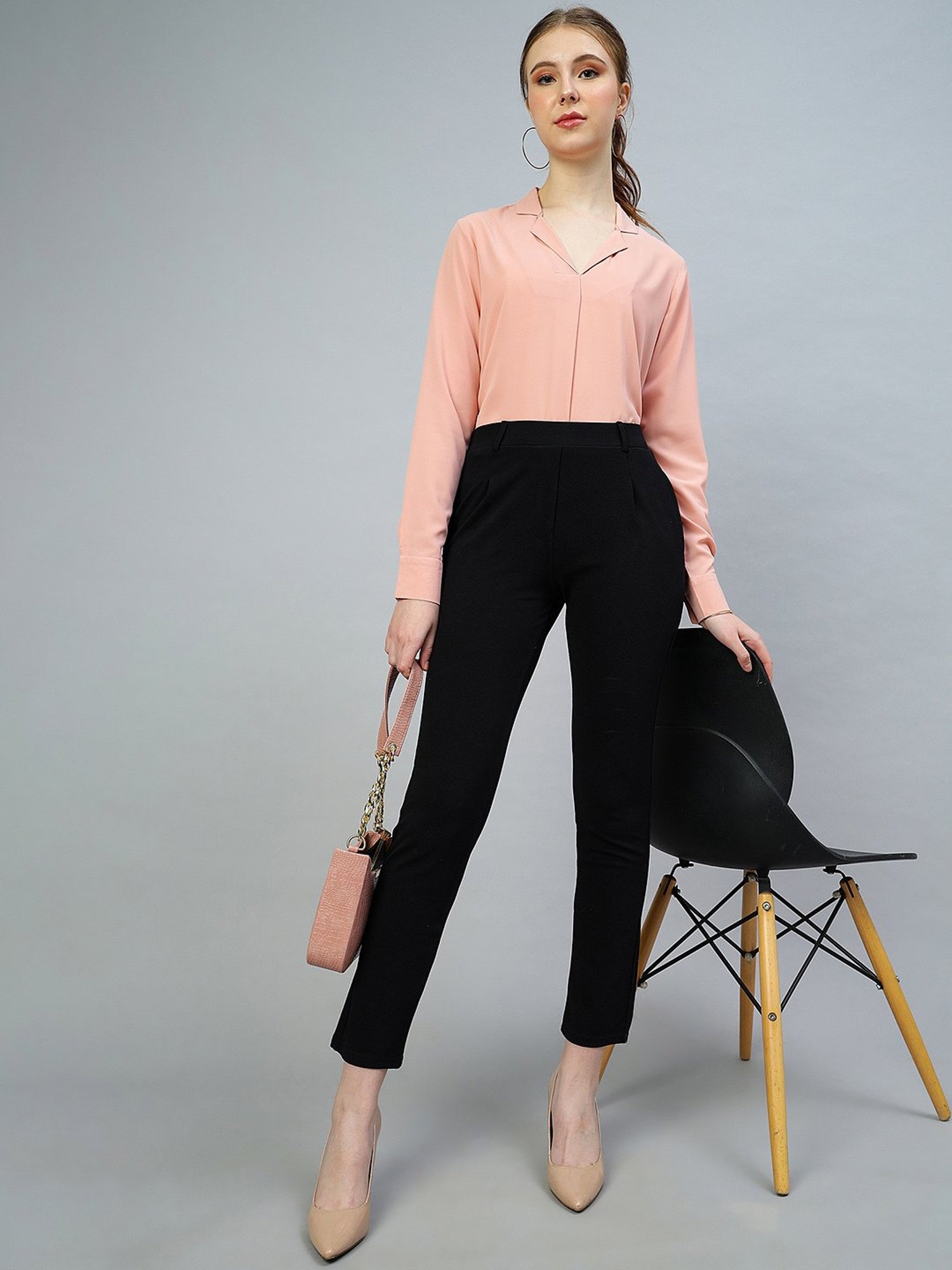 FITHUB Black Slim Fit High Rise Trousers