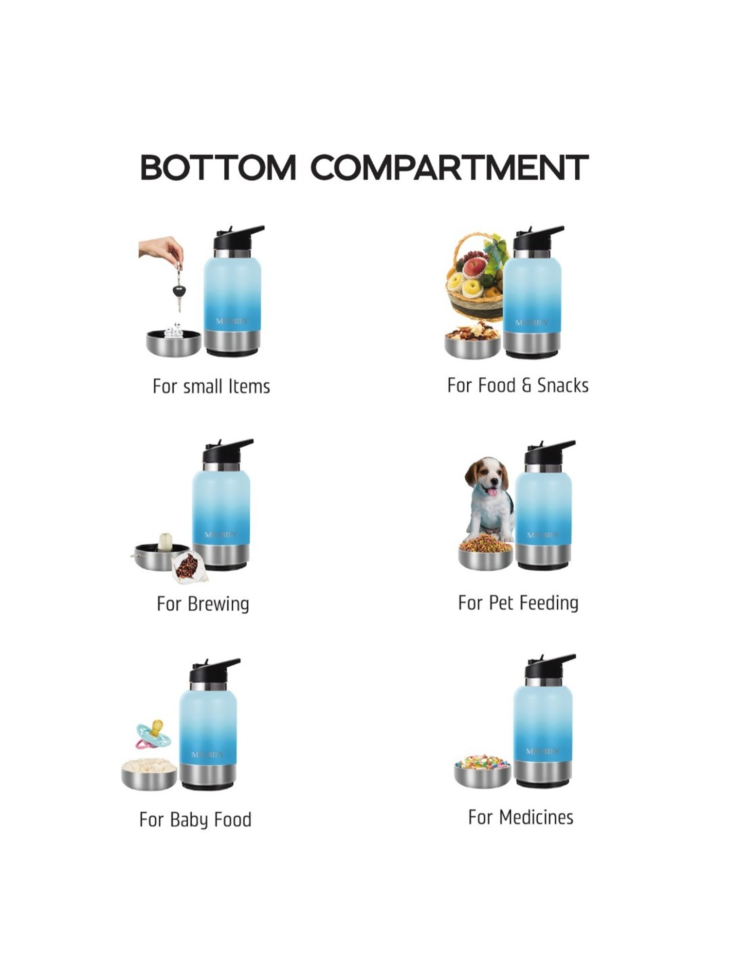 Melbify 2-in-1 Thermos Sipper Blue ThermoSteel Water Bottle (1L)