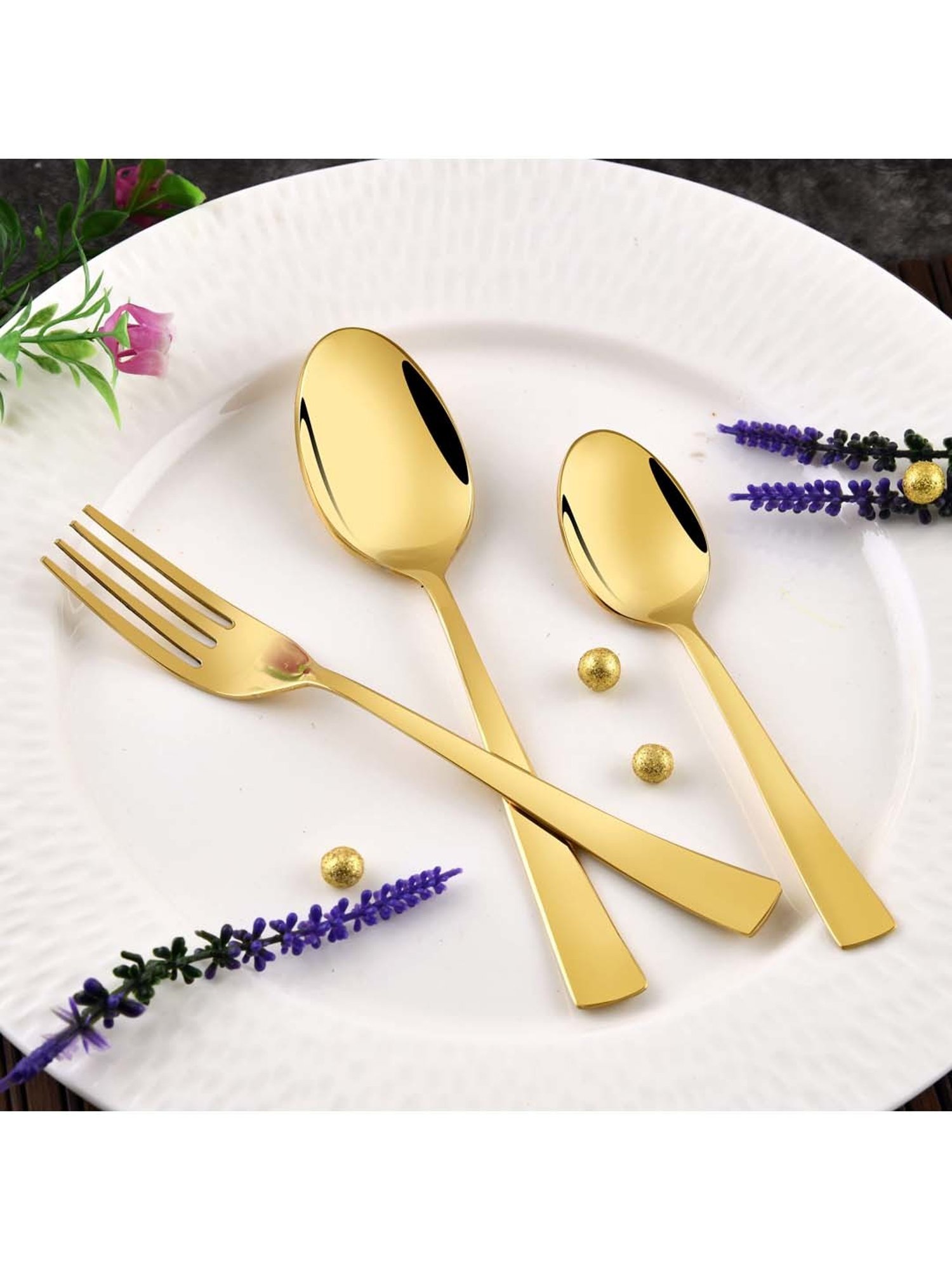 FnS Alexa Gold Stainless Steel Cutlery - Set of 18