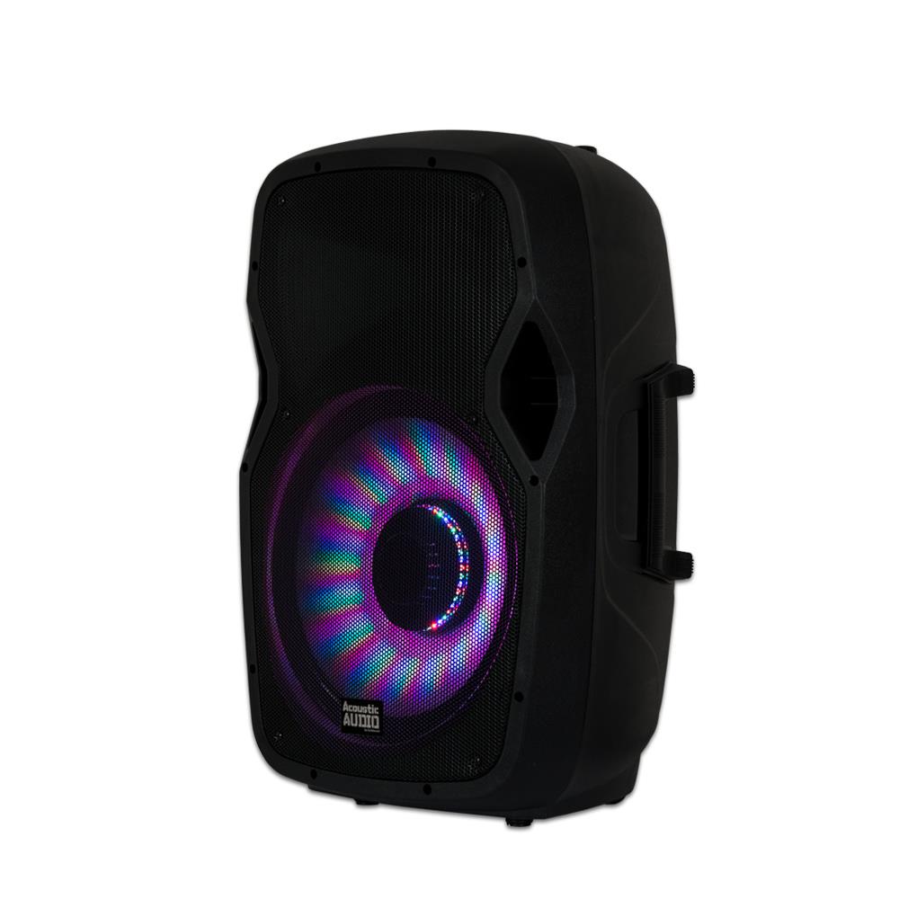 Acoustic Audio AA15LBS Powered 1000W 15" Bluetooth Flashing LED Speaker with Mic and Stand