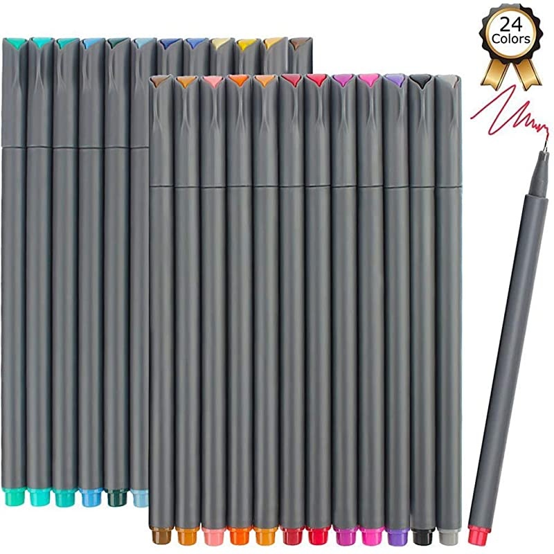 Fineliner Pens 24 Bright Colors Fine Point Pens Colored Pens for Journaling Note Taking Writing Drawing Coloring Planner Calendar Office School Teacher Classroom Fine Tip Marker Pens Supplies