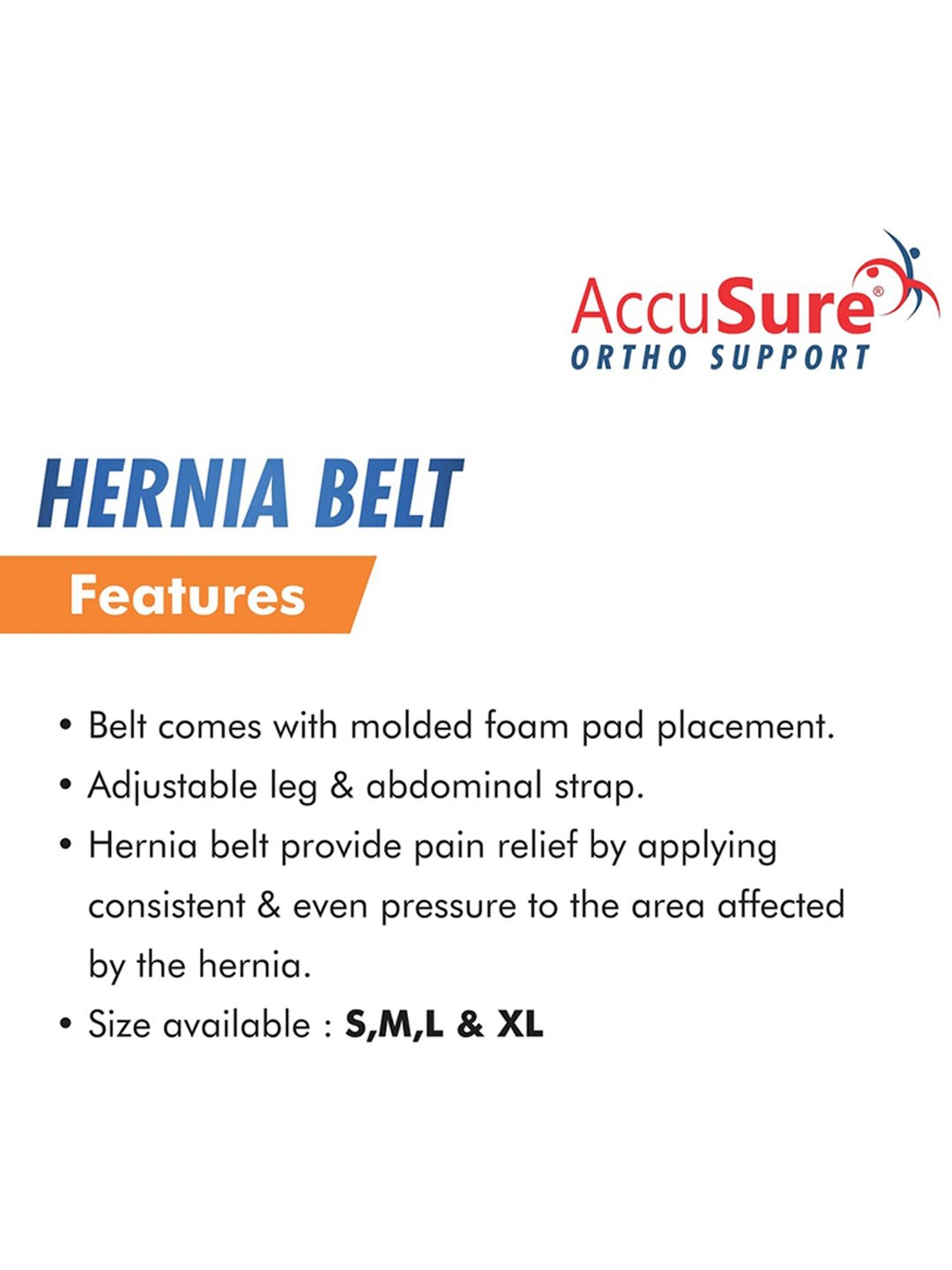 AccuSure Hernia Belt for Men with 2 Removable Compression Pads - Large (Grey)