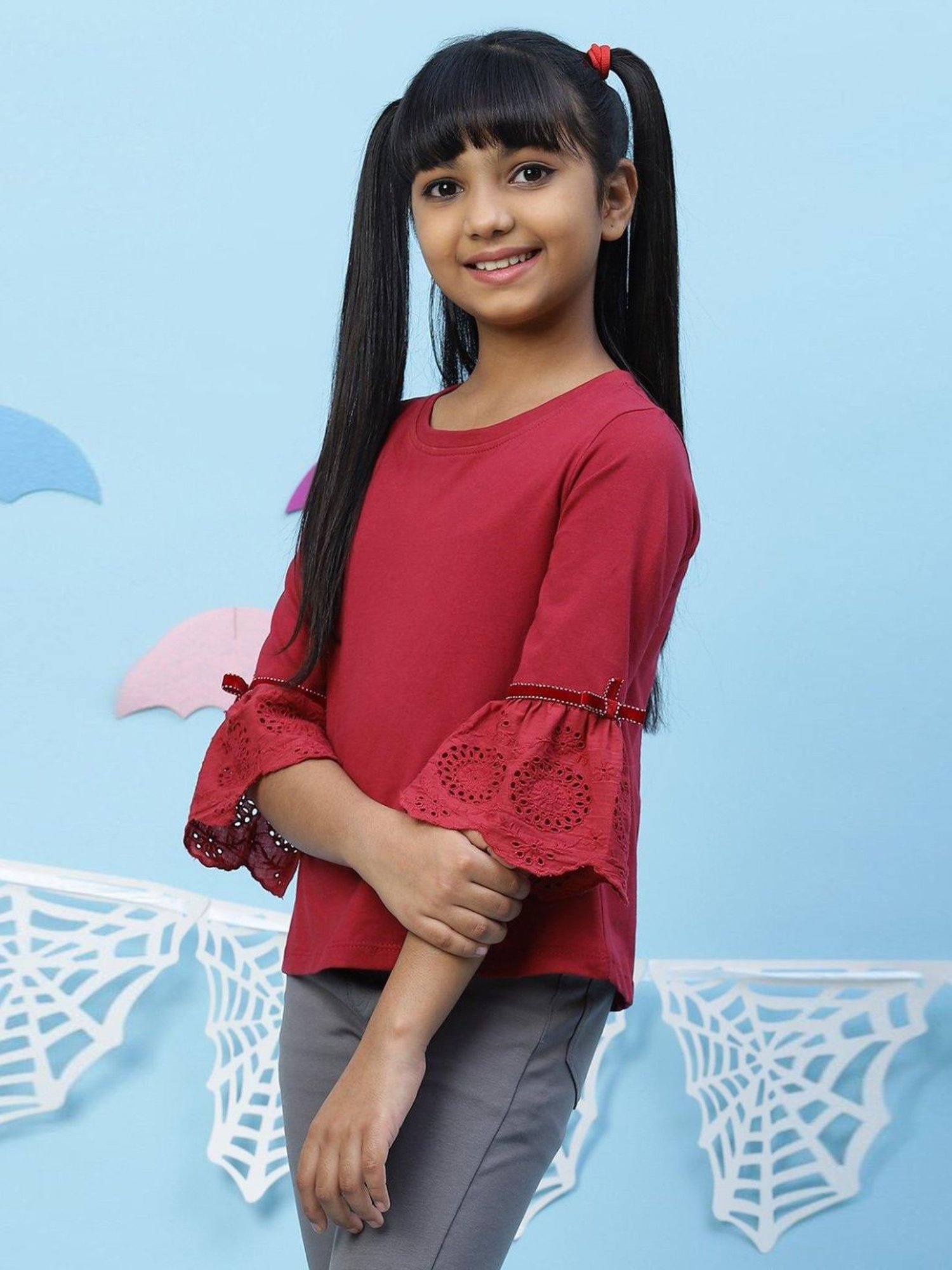 BIBA Girls Cherry Red Cotton Top