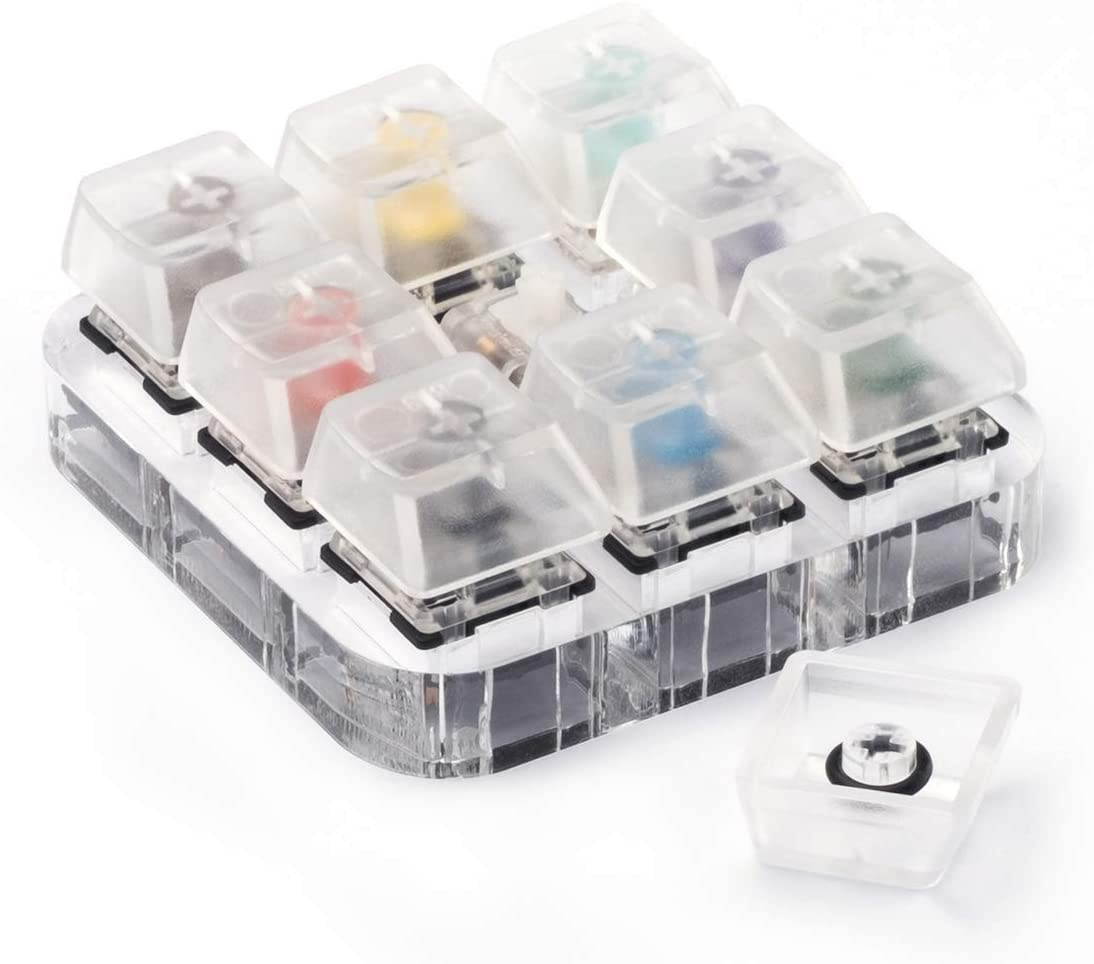 9-Key Gateron Switch Tester, Velocifire Switch Testing Tool for Mechanical Keyboards, with Clear Keycaps and O Rings