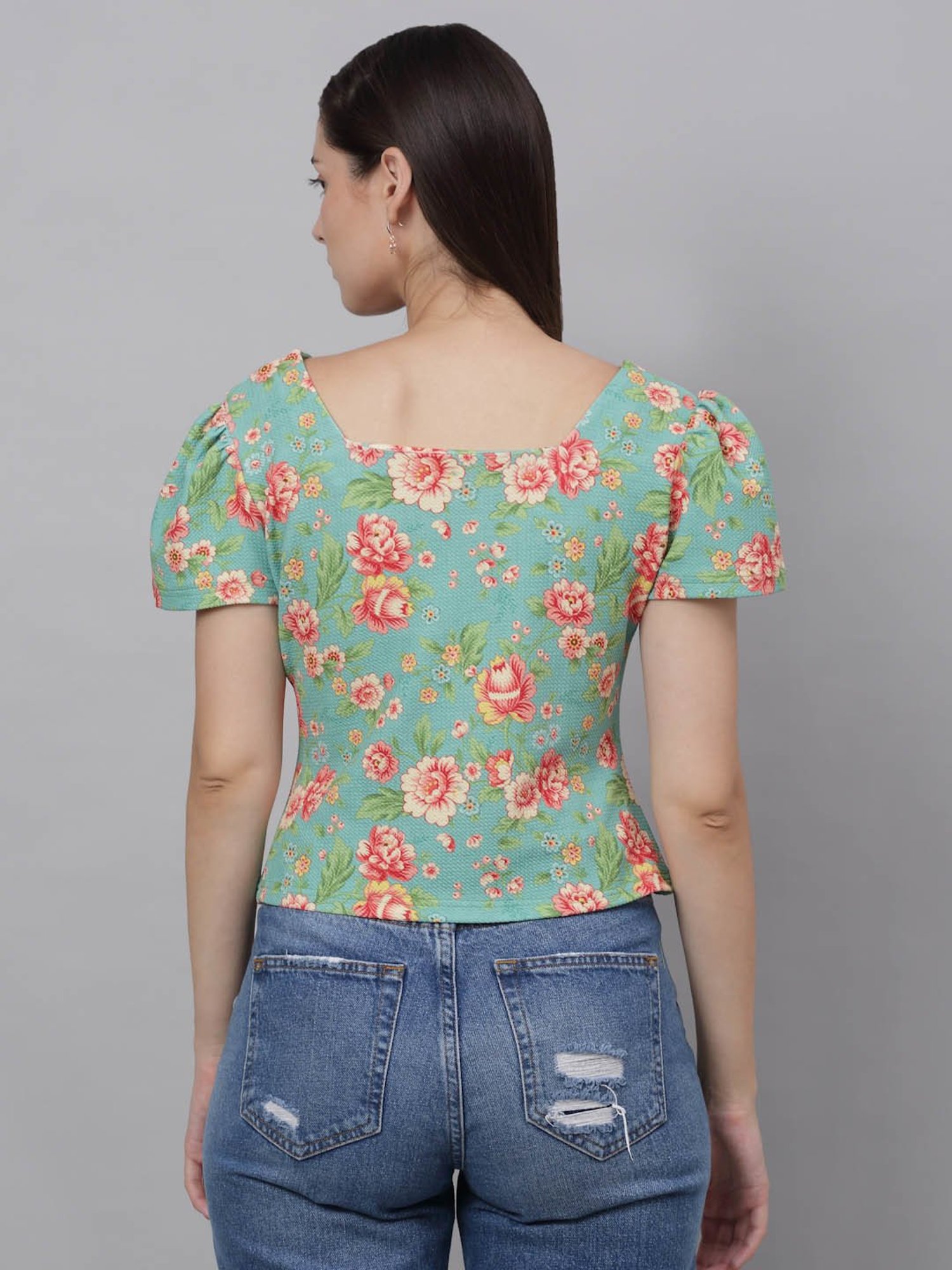 NEUDIS Green Floral Print Top