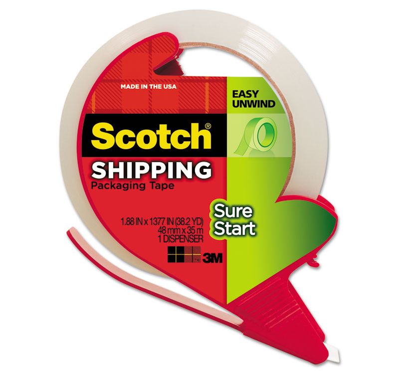 Scotch Sure Start Packaging Tape w/Dispenser 1.88" x 38.2 yards 3" Core Clear 3450SRD