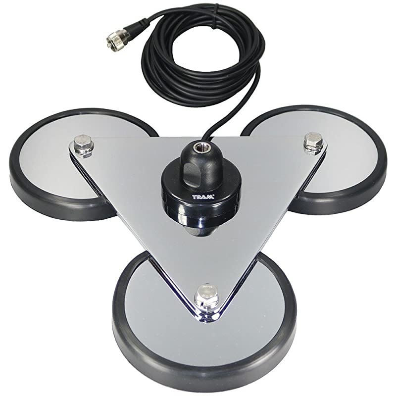 Tri-Magnet Cb Antenna Mount with Rubber Boots & Coaxial Cable, 5", Silver (2692)