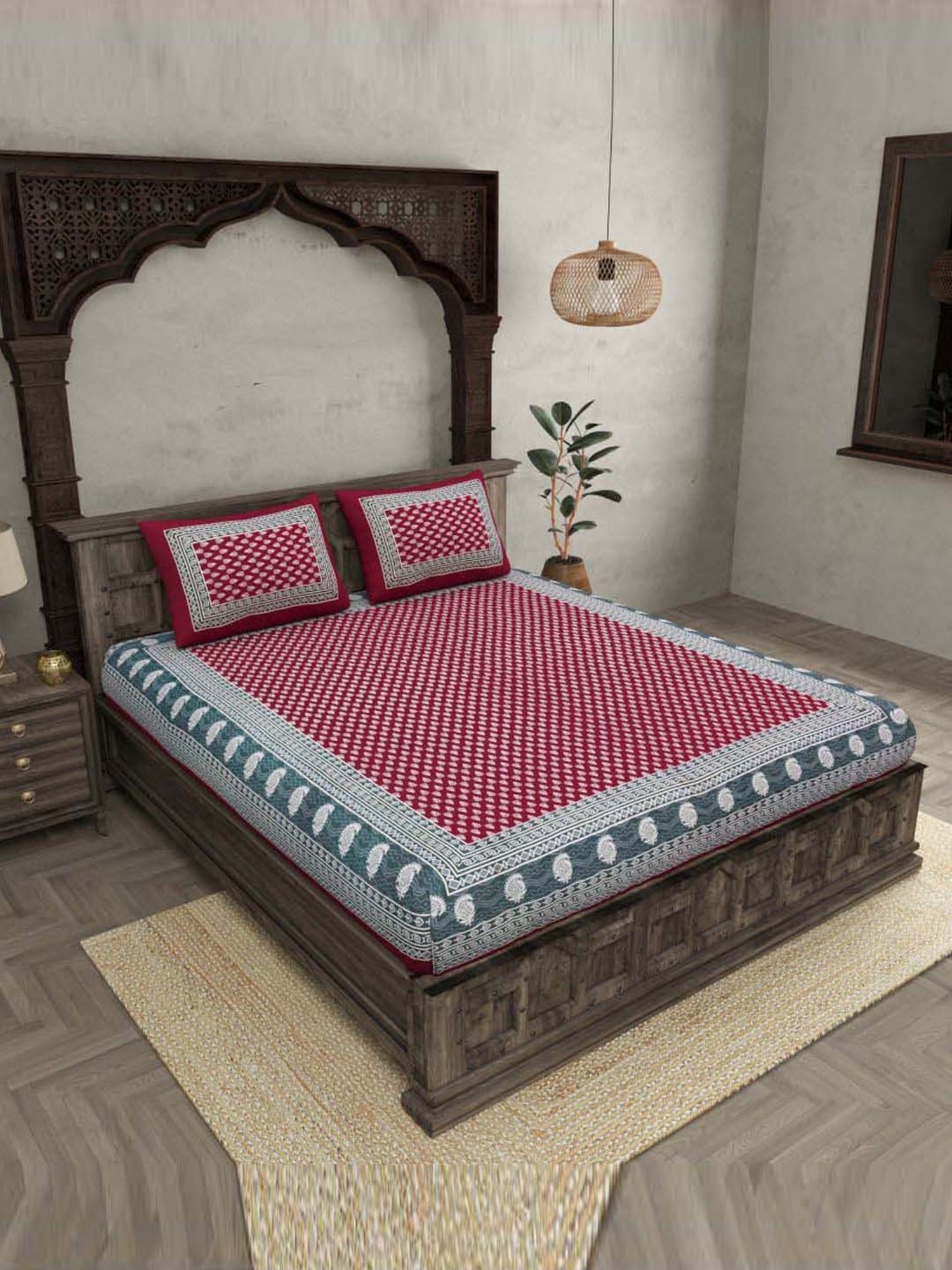 JaipurFabric Maroon 100% Pure Cotton 120 TC Double Bedsheet with 2 Pillow Covers
