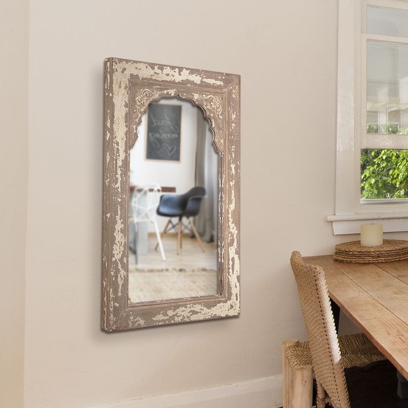 32.3" x 20.5" Rustic Distressed Wood Hanging Wall Vanity Mirror Brown - American Art Decor