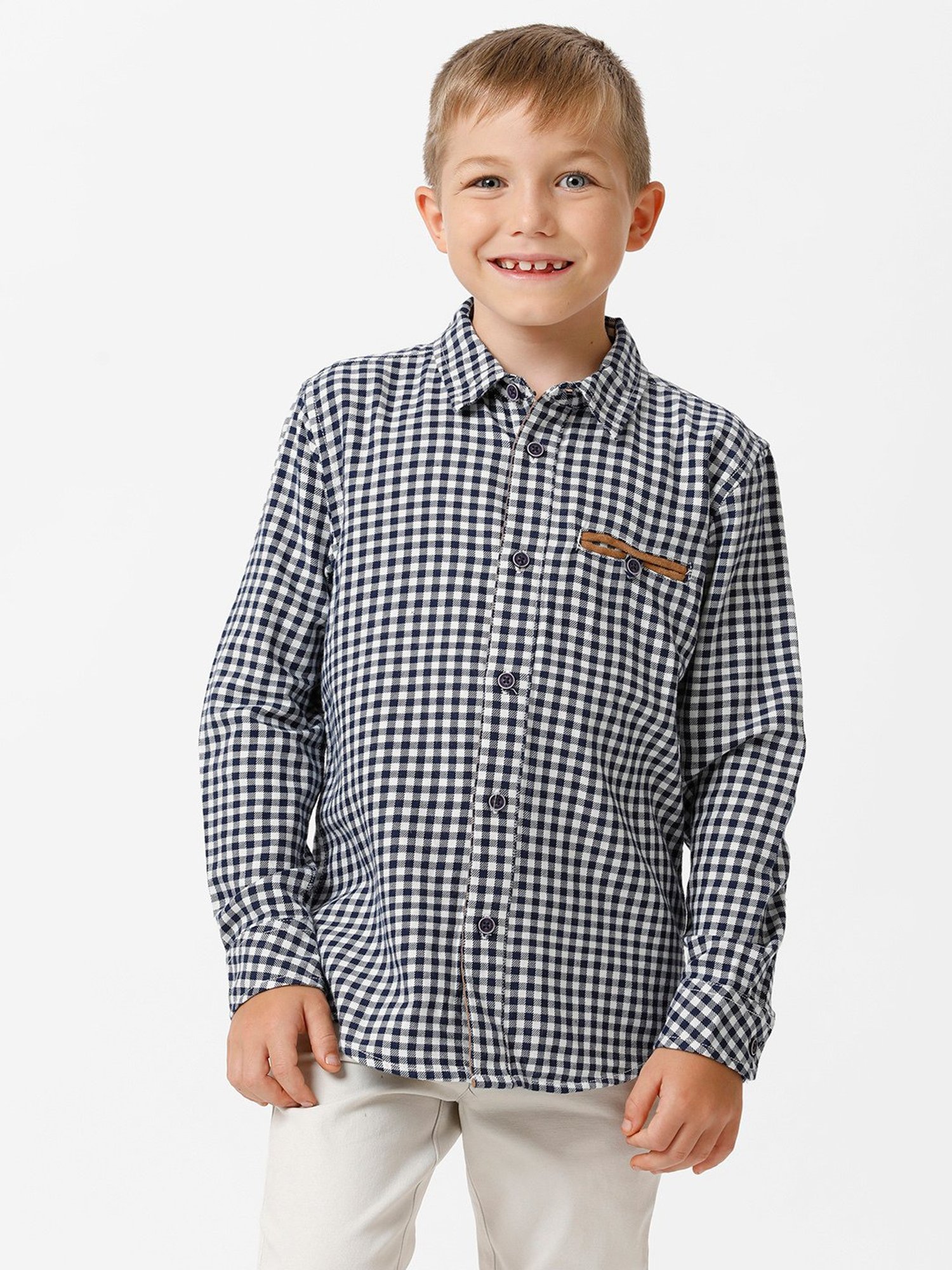 Kate & Oscar Kids Navy Checks Full Sleeves Shirt