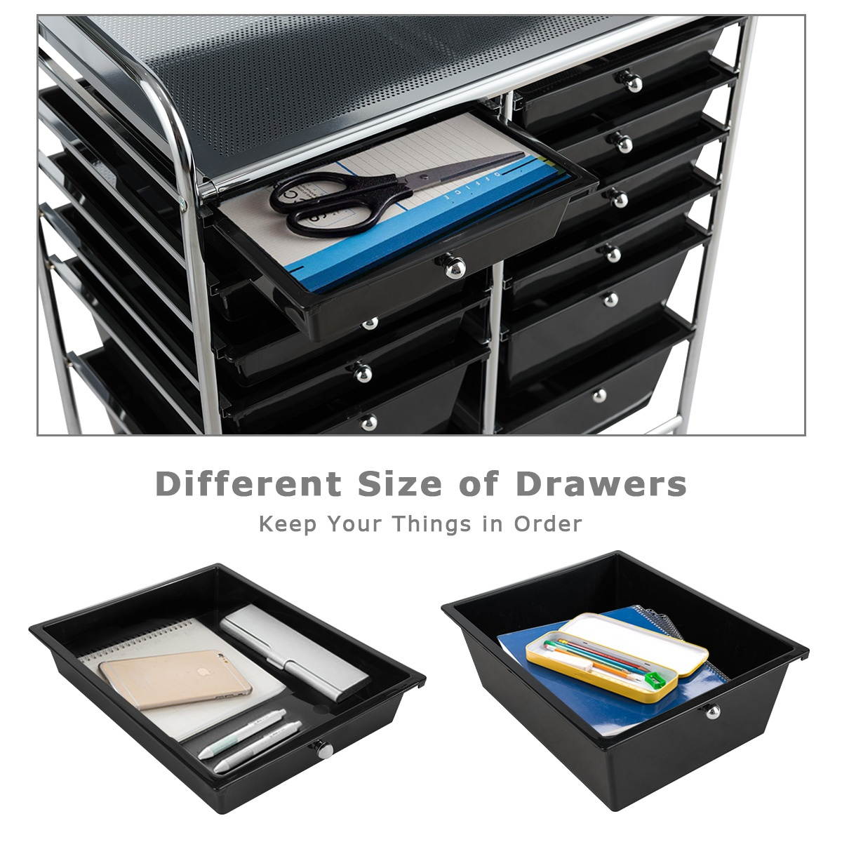 12 Drawers Rolling Cart Storage Scrapbook Paper Studio Organizer Bins Black