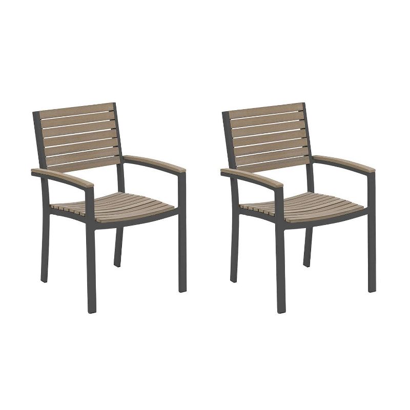 Travira 2pk Tekwood & Carbon Powder-Coated Aluminum Frame Outdoor Armchairs - Oxford Gardens