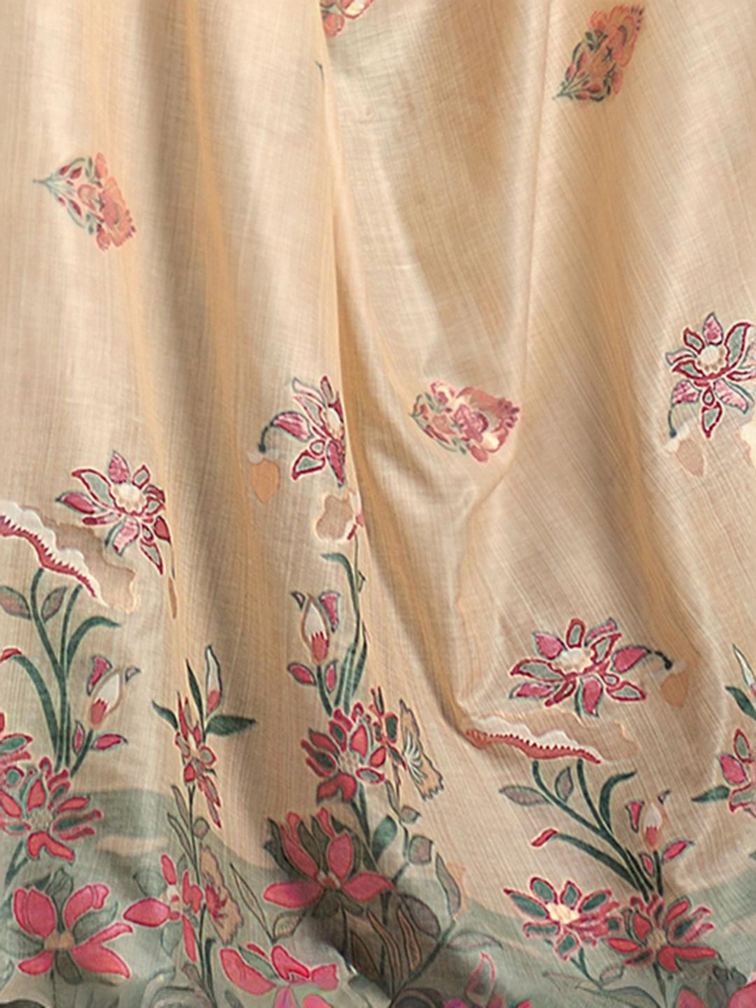 Satrani Beige Cotton Woven Saree With Unstitched Blouse