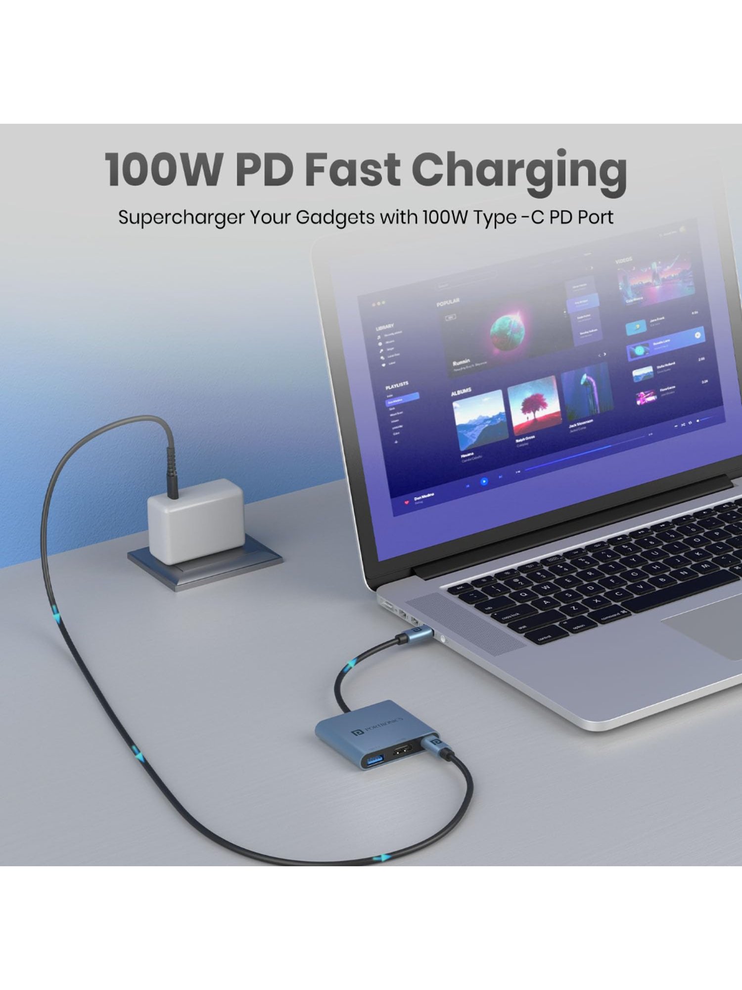 Portronics C-Konnect Plus Type-C to HDMI Adapter with 100 W PD Charging for Laptop, MacBook (Grey)