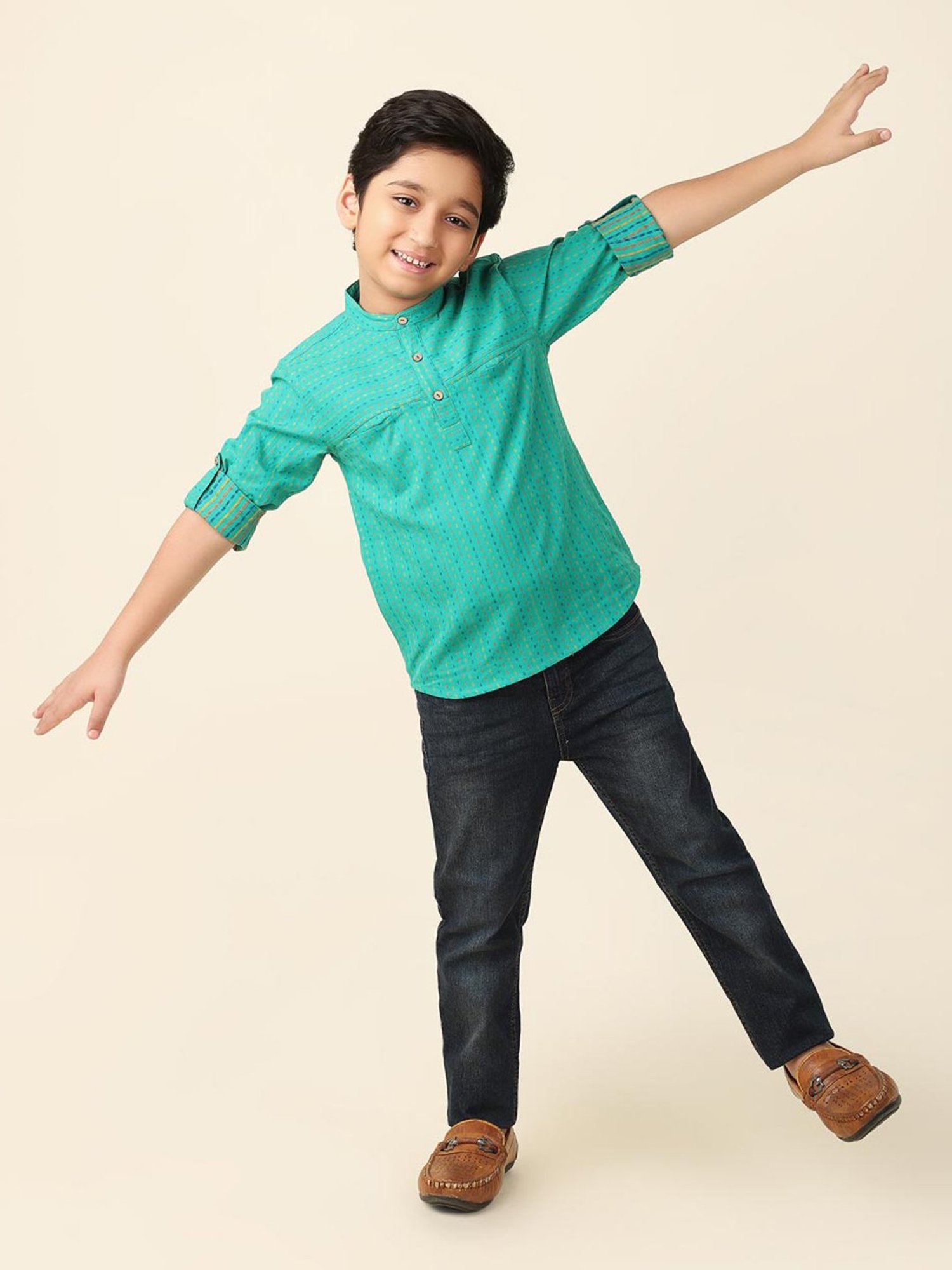 TABARD Kids Red Printed Full Sleeves Kurta