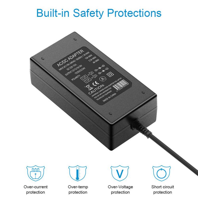 ALITOVE 60W Universal AC to DC 12V ~ 24V Power Supply Adapter 12V 15V 16V 18V 19V 20V 24V Regulated AC/DC Converter Adjustable Power Transformer with 8 Adapter Tips for Household Electronics LED Strip