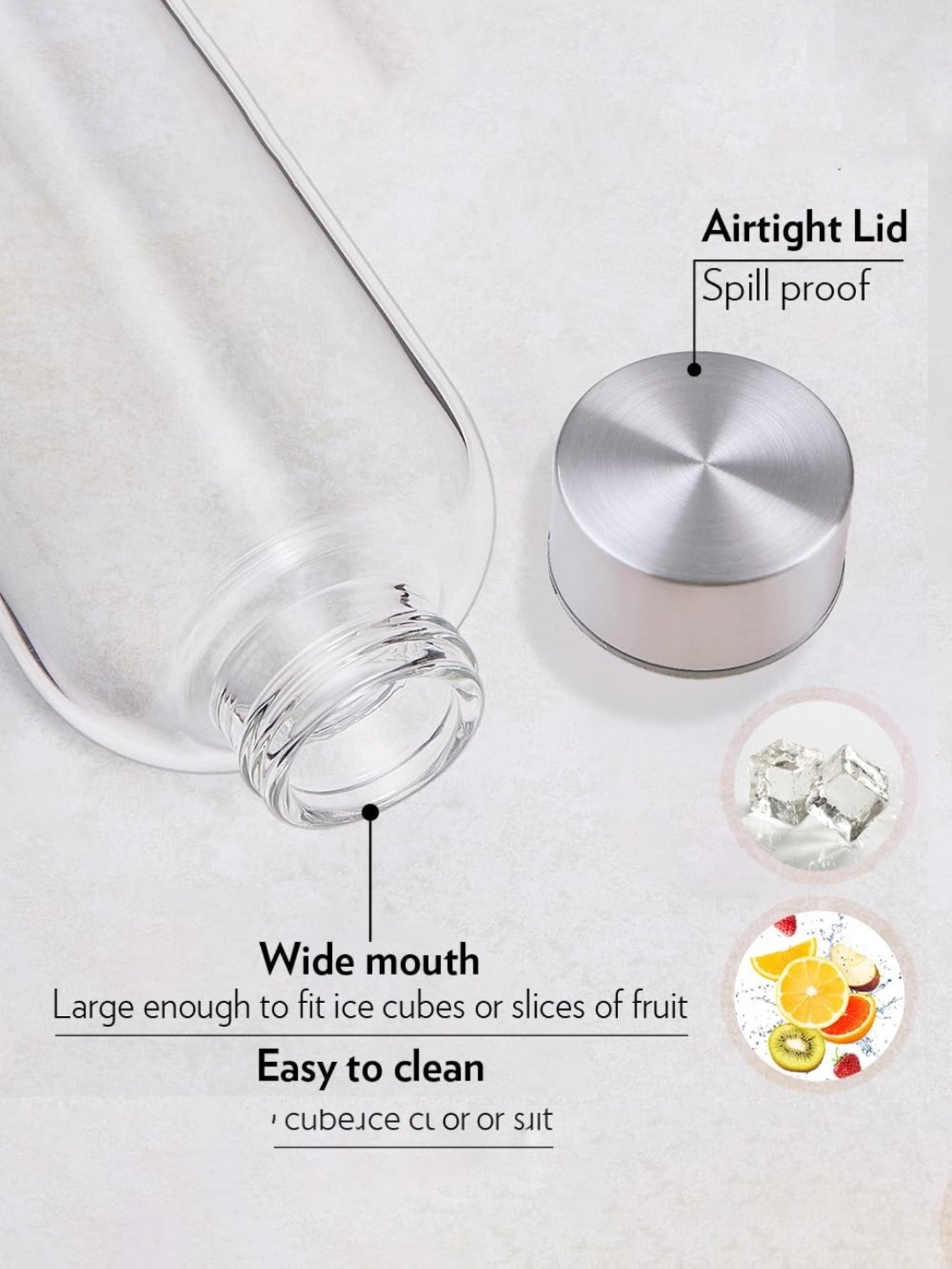 Borosil Water Bottle with Fridge Safe & Leakproof (Transparent, 1000 ml)