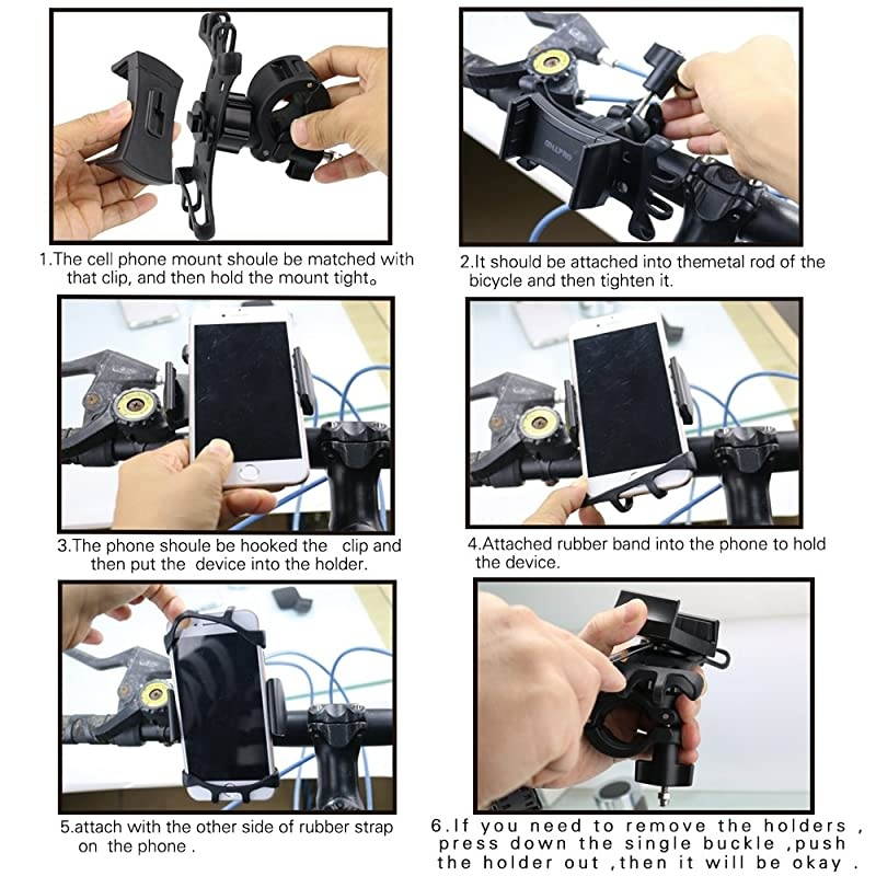 Bike Phone MountBicycle Cell Phone Holder Universal Motorcycle Handlebar Rack with 360&deg; Rotation Adjustable Anti Shake Silicone Bands Cycling for iPhone Samsung All 4060 Phones Black