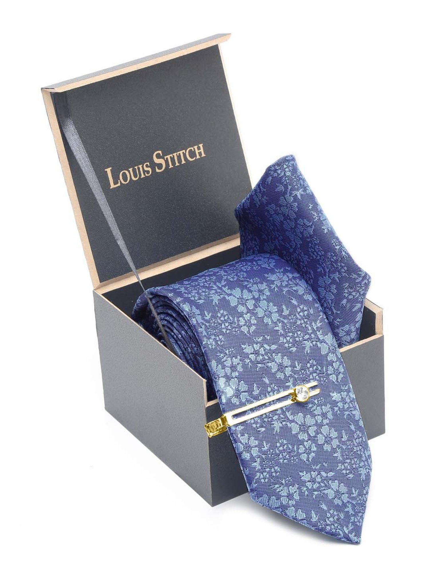 Louis Stitch Blue Printed Necktie Gift Set - Set of 3