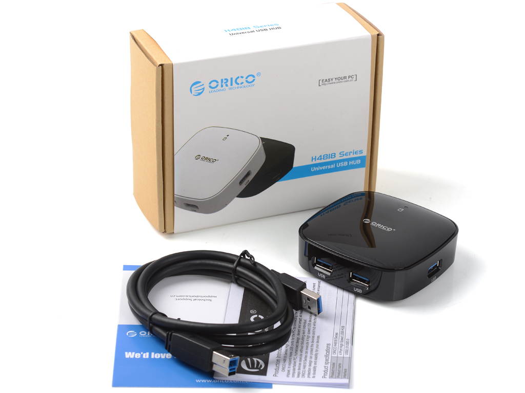 Orico H4818-U3-WH Portable 4-Port USB 3.0 Mini Hub with 3.3 Ft USB 3.0 Cable