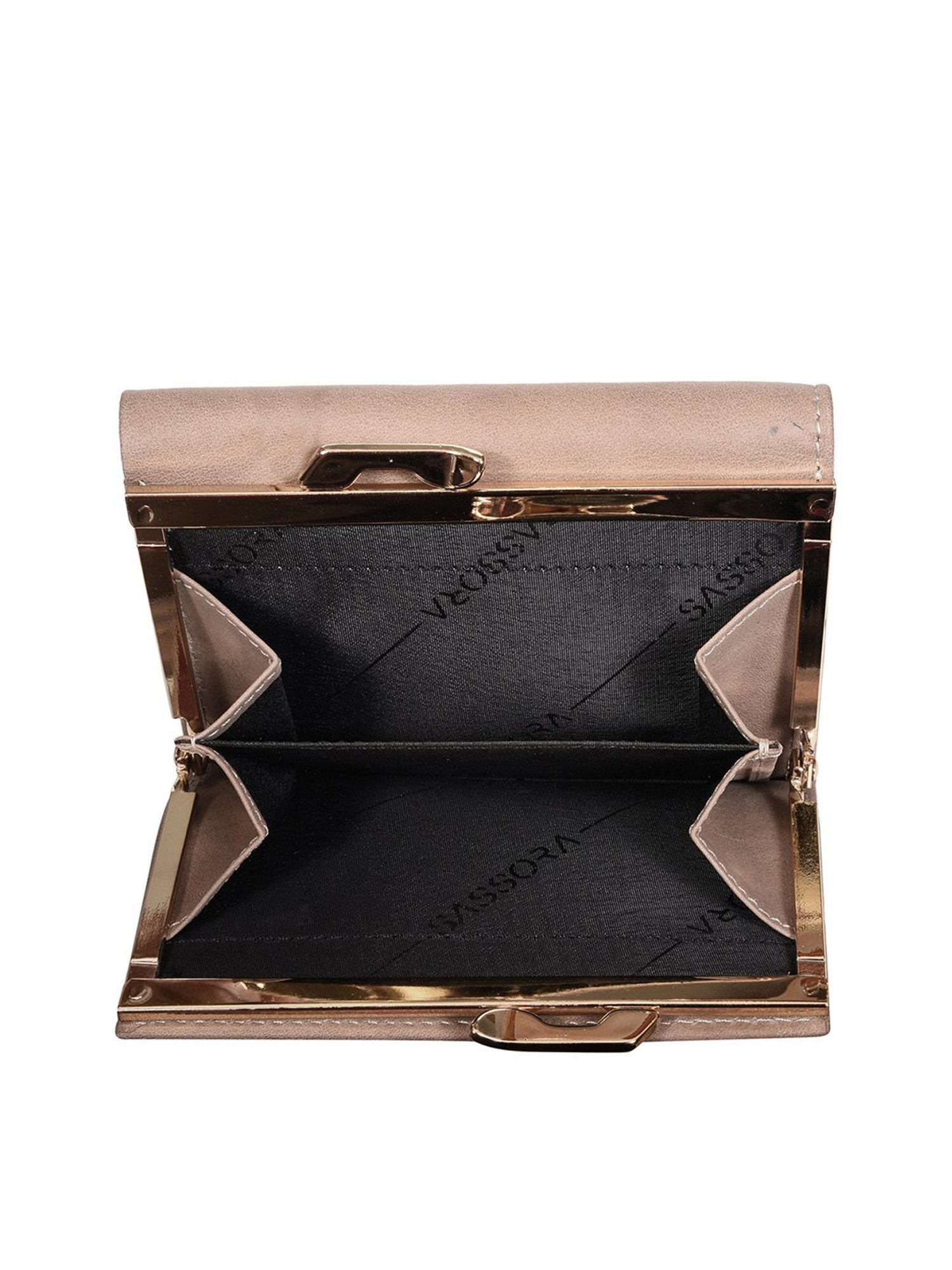 SASSORA Beige Solid Rfid Tri-Fold Wallet for Women