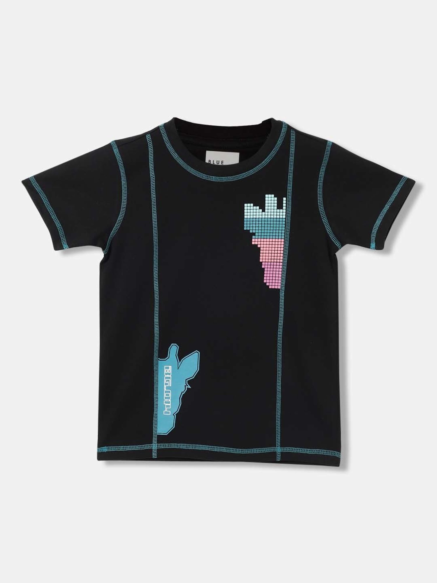 Blue Giraffe Kids Black Cotton Printed T-Shirt
