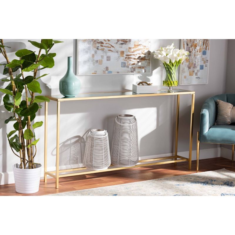 Alessa Glam Metal and Mirrored Glass Console Table Gold - Baxton Studio