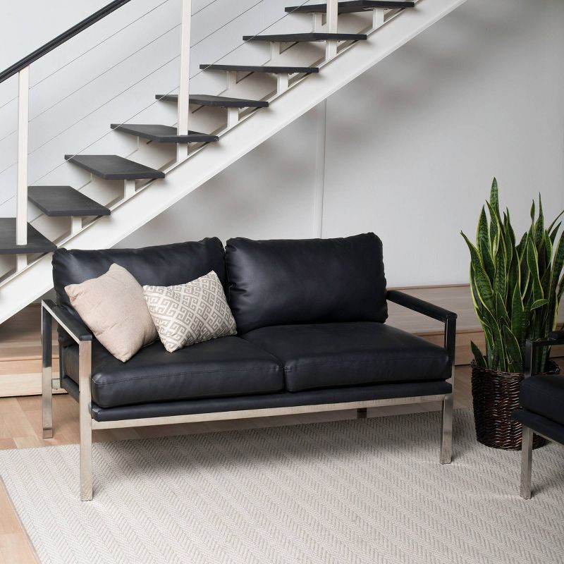 Lintel Leather Loveseat Chrome/Black - Studio Designs Home