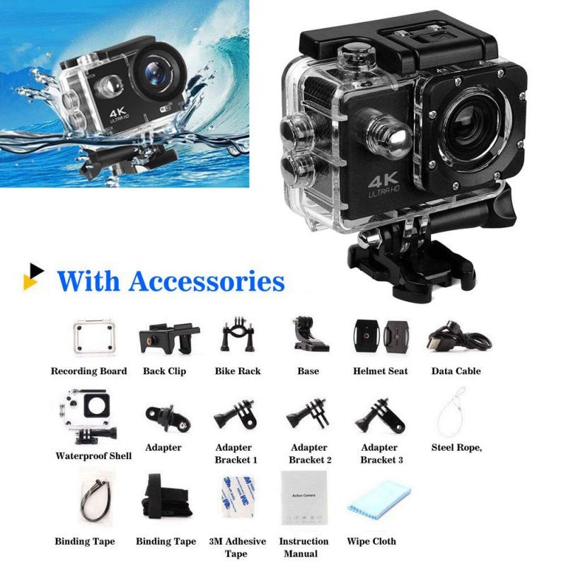 Bobora 2 inch 4K WiFi Action Camera 30M Waterproof Underwater Sports Camera Ultra HD 16MP Video Record Camcorder 170 Degree Wide Angle Cycling Camera with Remote