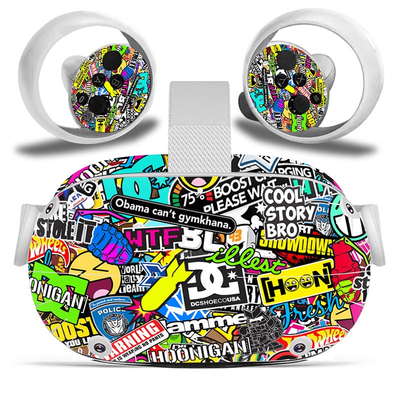 Amify Vinyl Skin Sticker for Oculus Quest 2 VR Headset Controller PVC Decals Cute Cartoon Wrap Cover for Oculus Quest 2 Accessories
