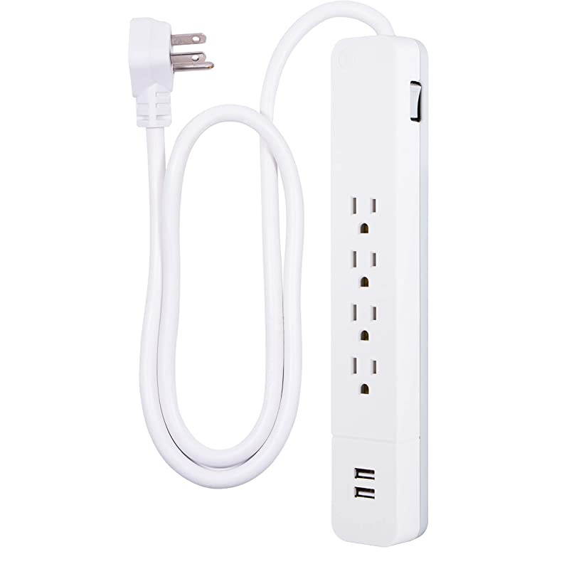 4 Outlet Total 10W/2.1A 2 USB Sur Protector, 3 Ft Long Extension Cord, for iPhone 11 Max/XS/XR/X/8, iPad Pro, Samsung Galaxy, Google Pixel, 560 Joules, UL Listed, White/Gray, 37212