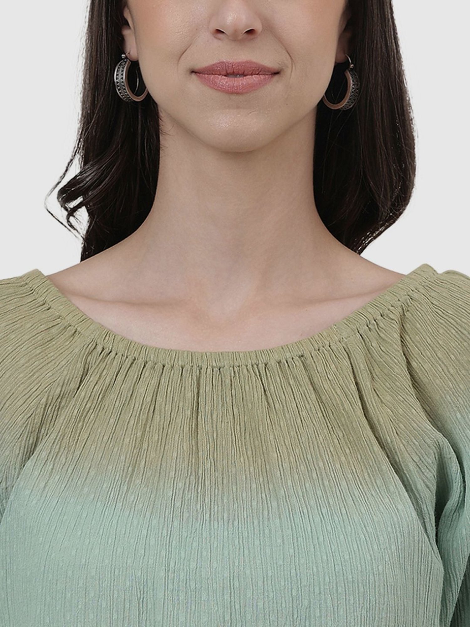 Fabindia Green & Yellow Cotton Tie & Dye Top