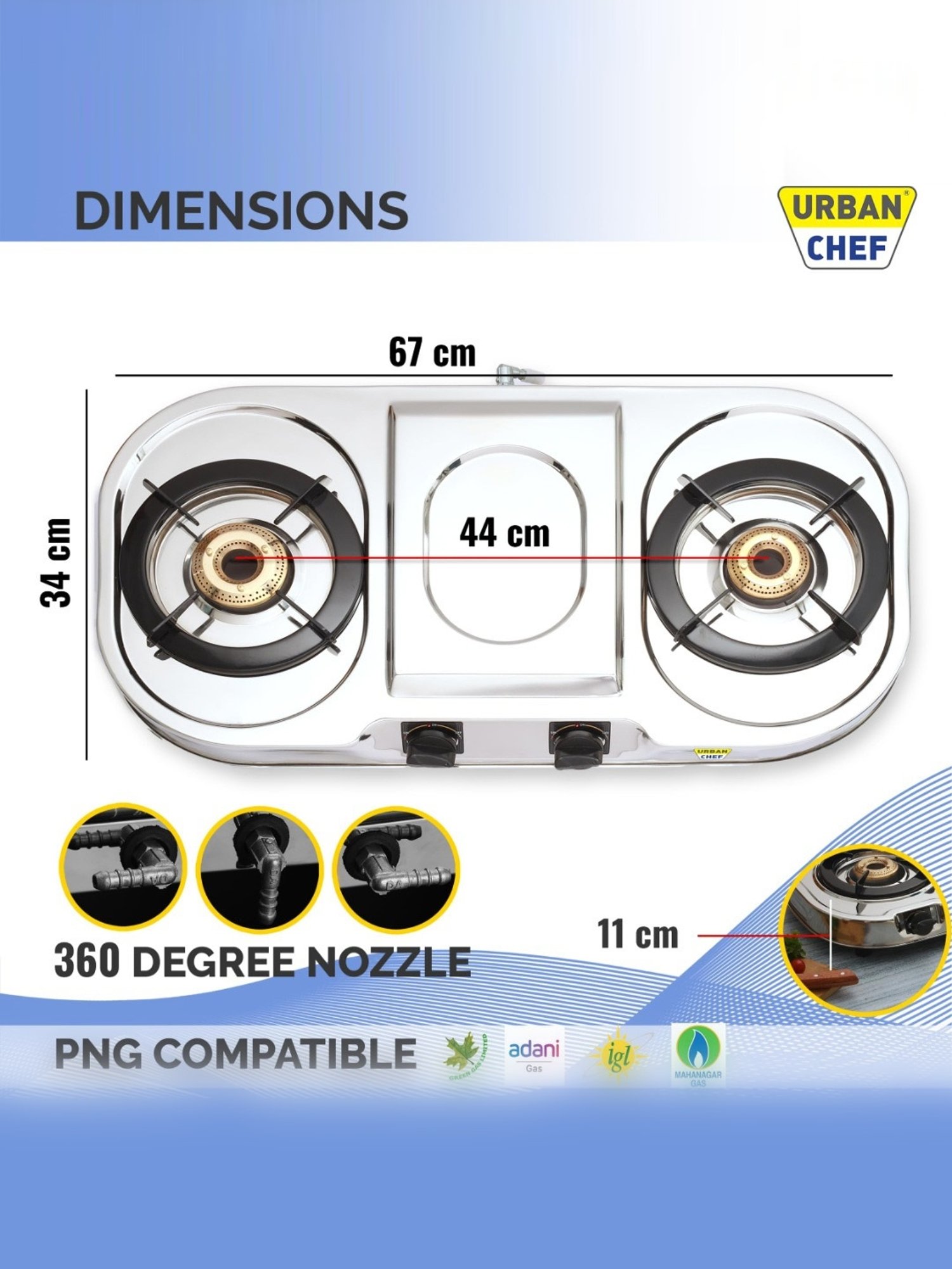 Urban Chef Gas Stove with 2 Burners ( Silver )