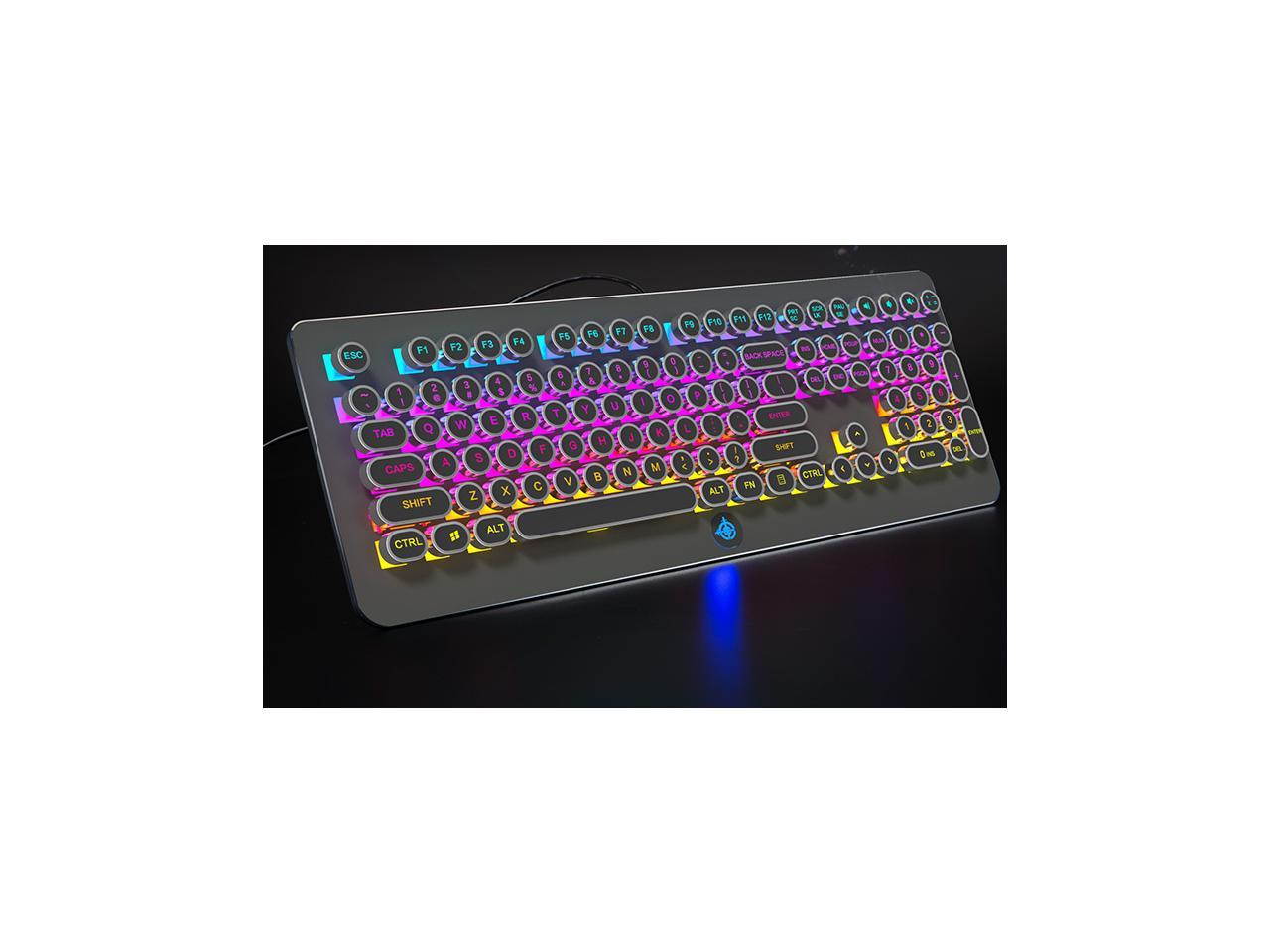 Magic Refiner Mechanical MK9 Gaming Keyboard RGB Retro Keyboard-Blue Switch-LED Backlit - Gold-Plating 108 Key Round Keycaps Anti-Ghosting Mechanical Illuminated Keyboard for PC Gaming and MAC (Black)