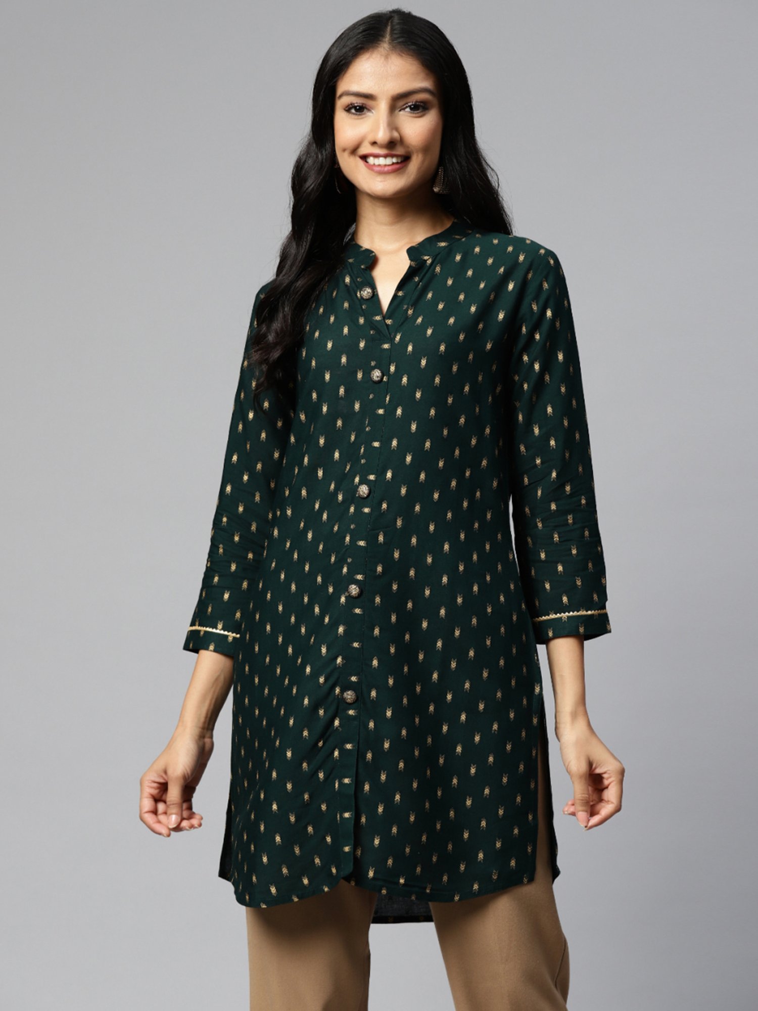 HIGHLIGHT FASHION EXPORT Green Printed Straight Kurti