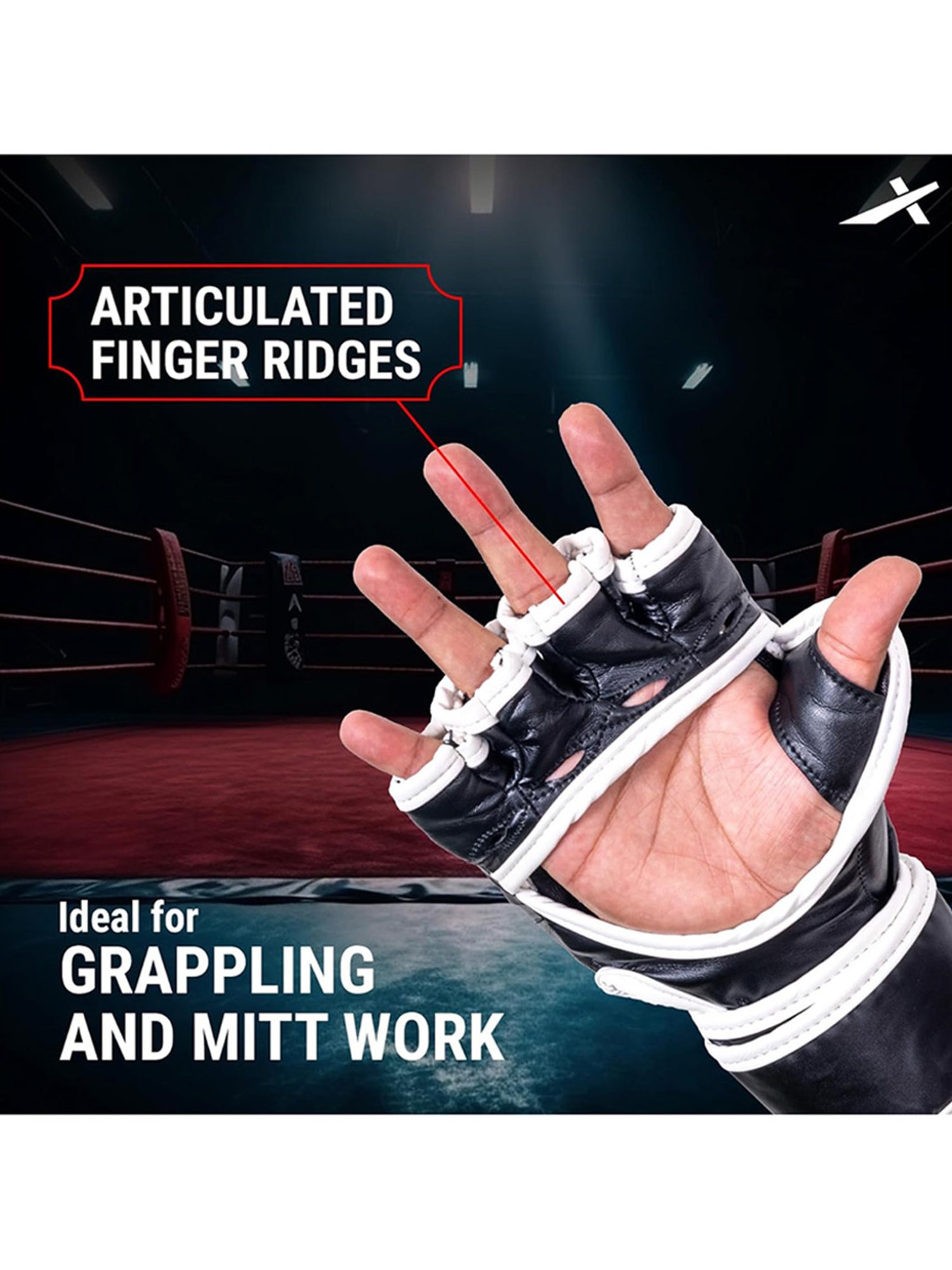 Vector X Attack MMA Thumb Protection Grappling Gloves (Black) Size - L/XL