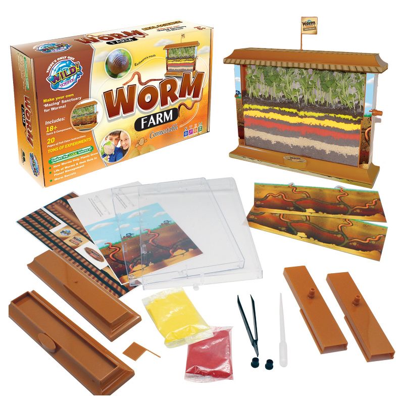 WILD! Science Worm Farm -STEM Kit for Kids Aged 6+ - Easy Assembly - Worm Farm, Colored Sand, Accessories and Education & Instruction Booklet